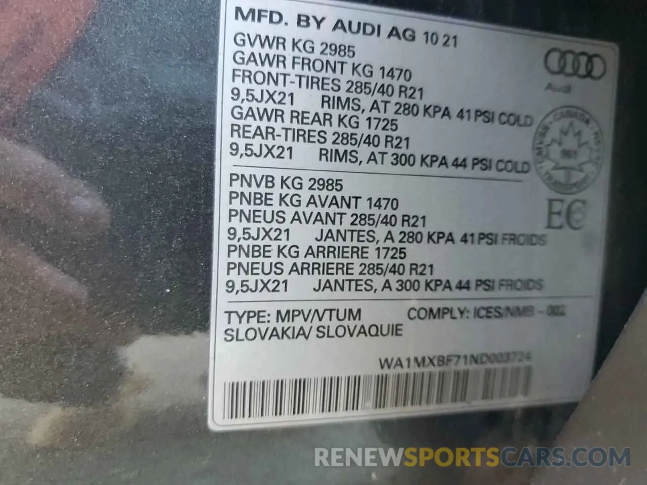 14 fotografías del automóvil dañado WA1MXBF71ND003724 AUDI Q7 2022