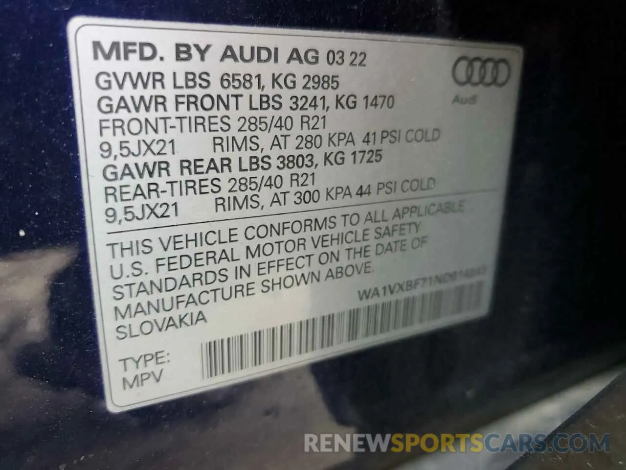 13 fotografías del automóvil dañado WA1VXBF71ND014341 AUDI Q7 2022