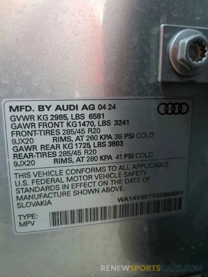 14 fotografías del automóvil dañado WA1AVBF7XSD004391 AUDI Q7 2025