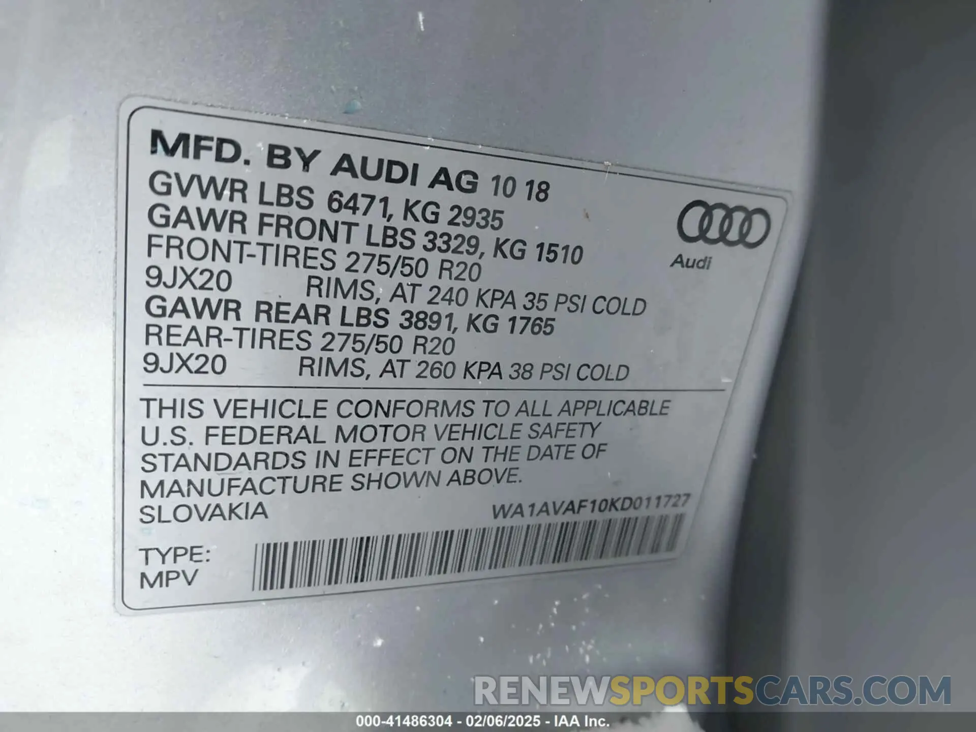 9 fotografías del automóvil dañado WA1AVAF10KD011727 AUDI Q8 2019