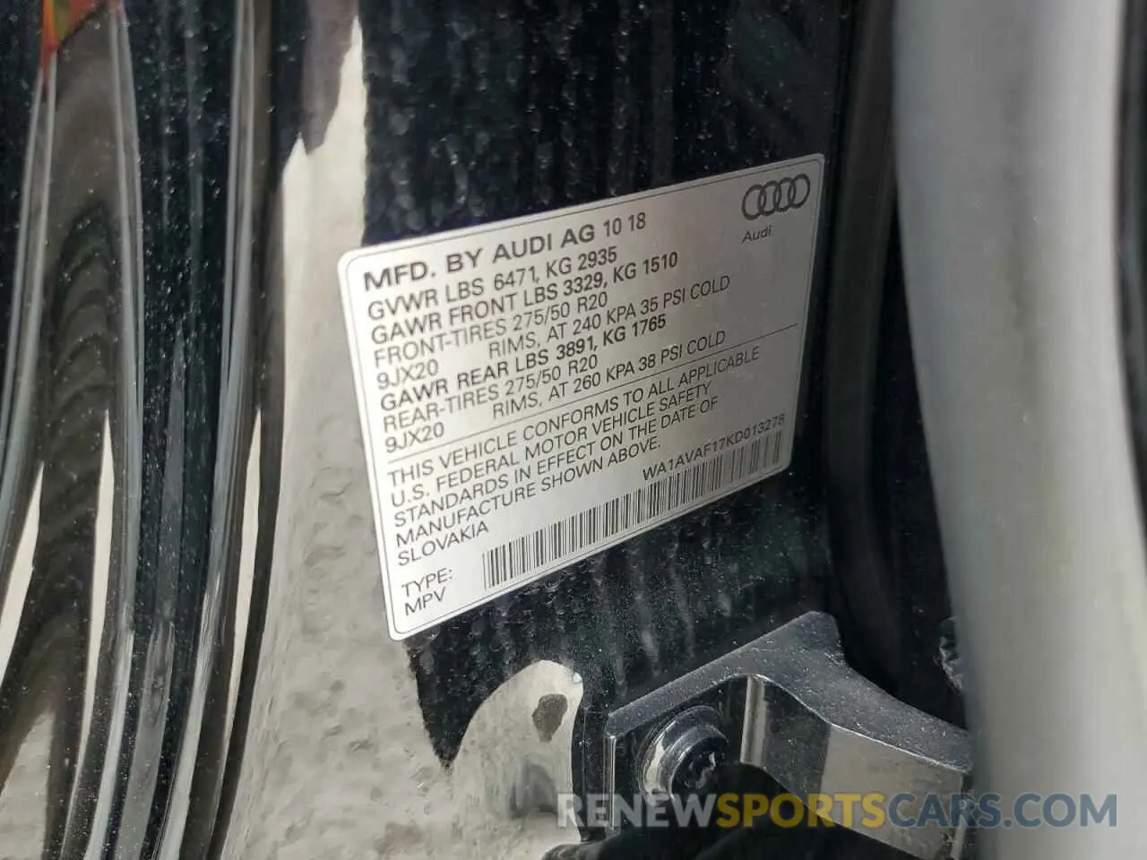 10 fotografías del automóvil dañado WA1AVAF17KD013278 AUDI Q8 2019