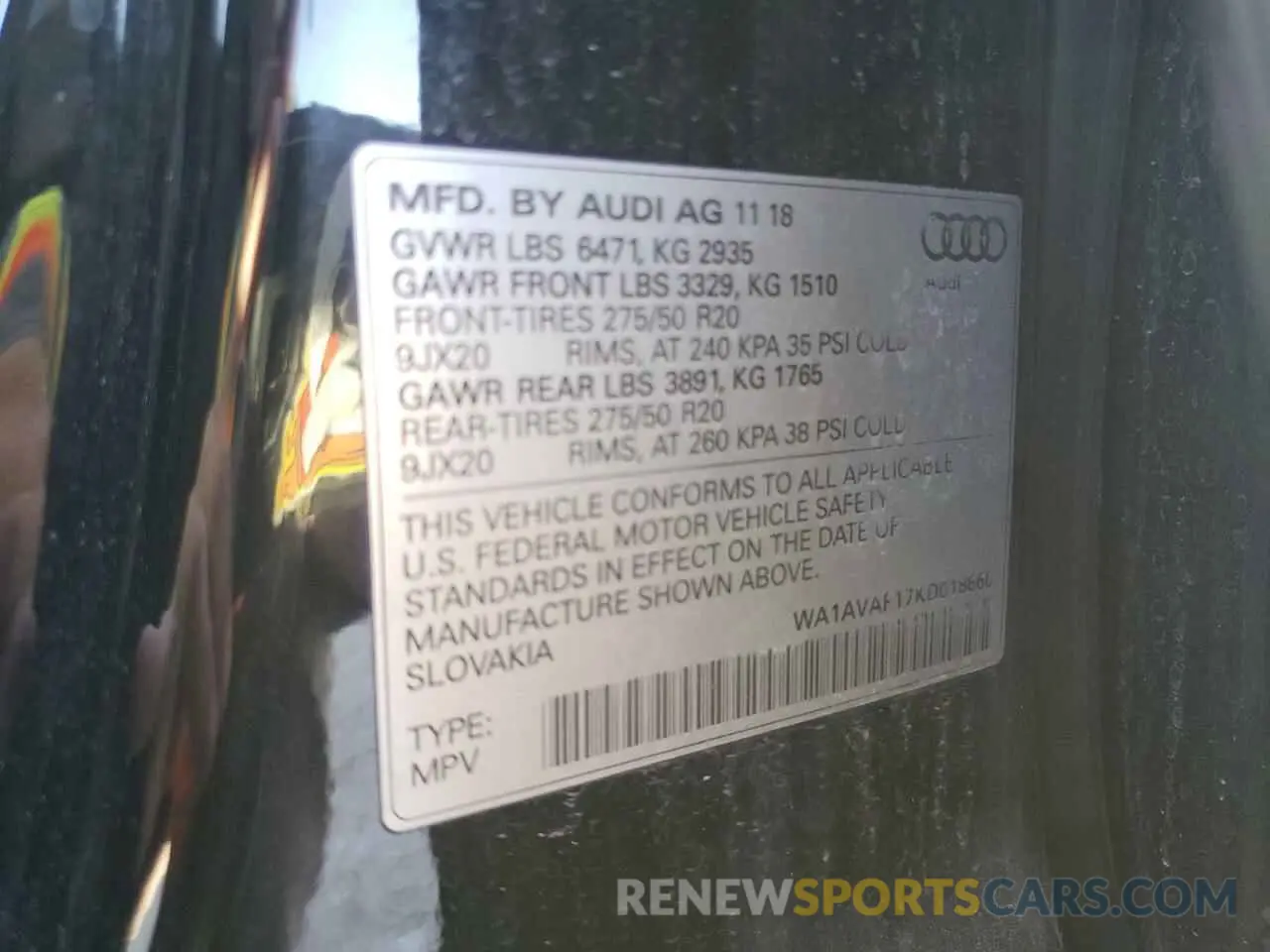 14 fotografías del automóvil dañado WA1AVAF17KD018660 AUDI Q8 2019