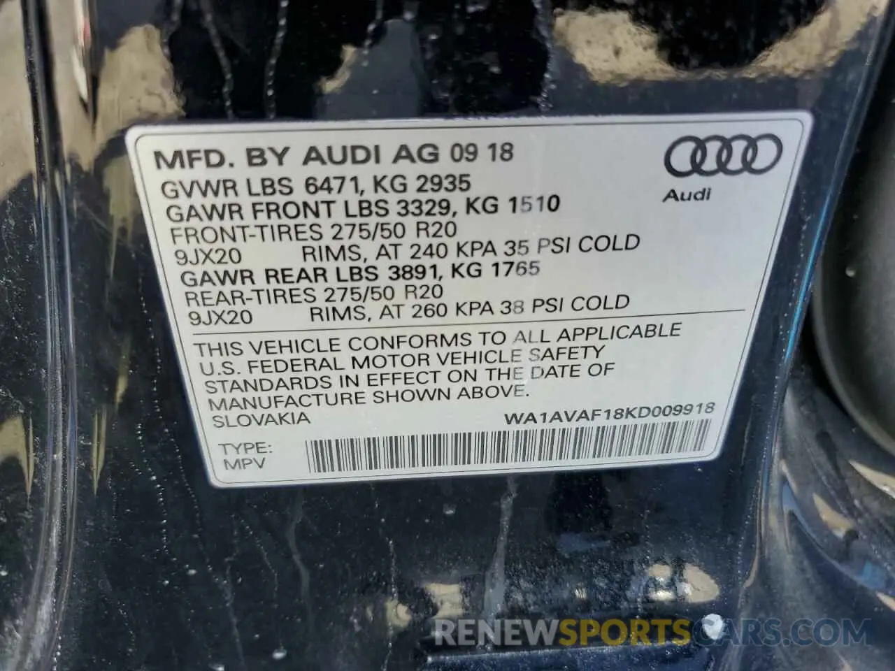 12 fotografías del automóvil dañado WA1AVAF18KD009918 AUDI Q8 2019