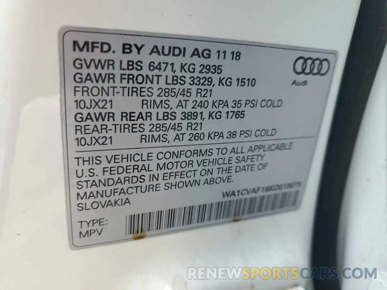 13 fotografías del automóvil dañado WA1CVAF16KD018075 AUDI Q8 2019