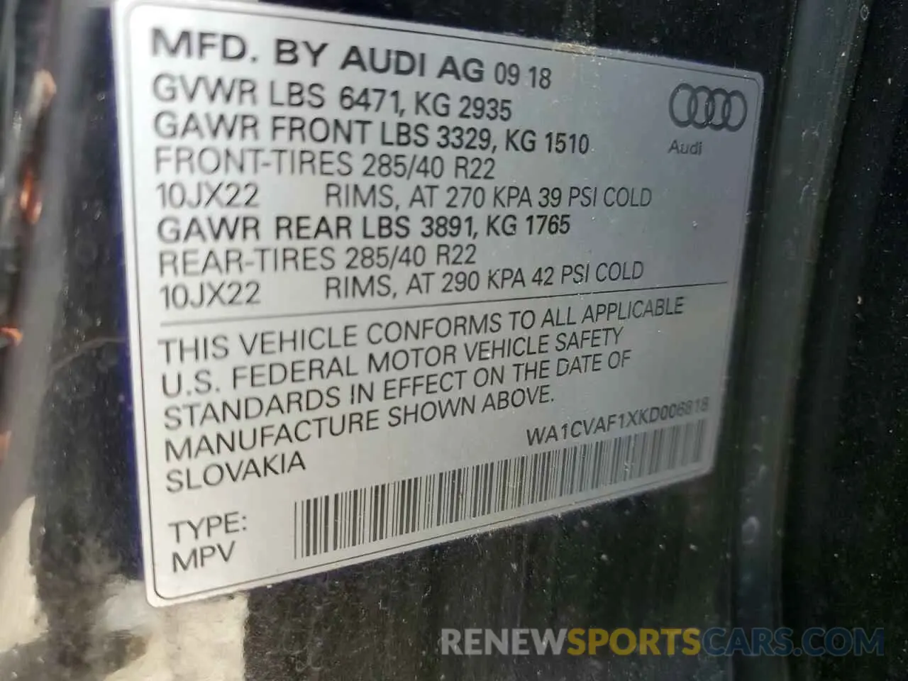 12 fotografías del automóvil dañado WA1CVAF1XKD006818 AUDI Q8 2019