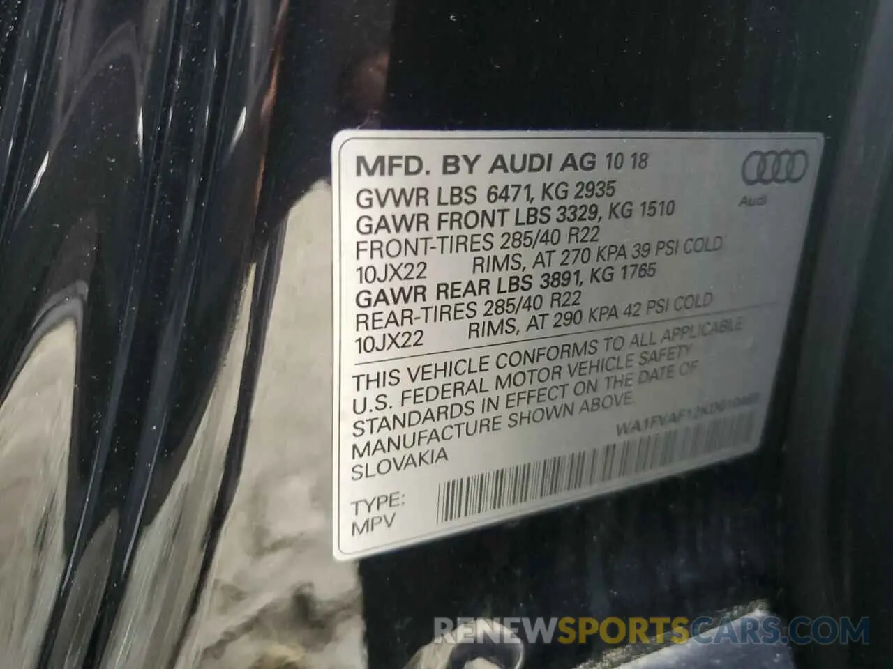 12 fotografías del automóvil dañado WA1FVAF12KD010469 AUDI Q8 2019