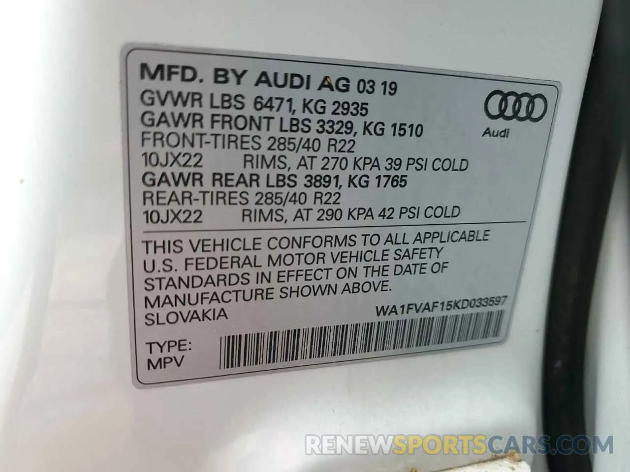 13 fotografías del automóvil dañado WA1FVAF15KD033597 AUDI Q8 2019
