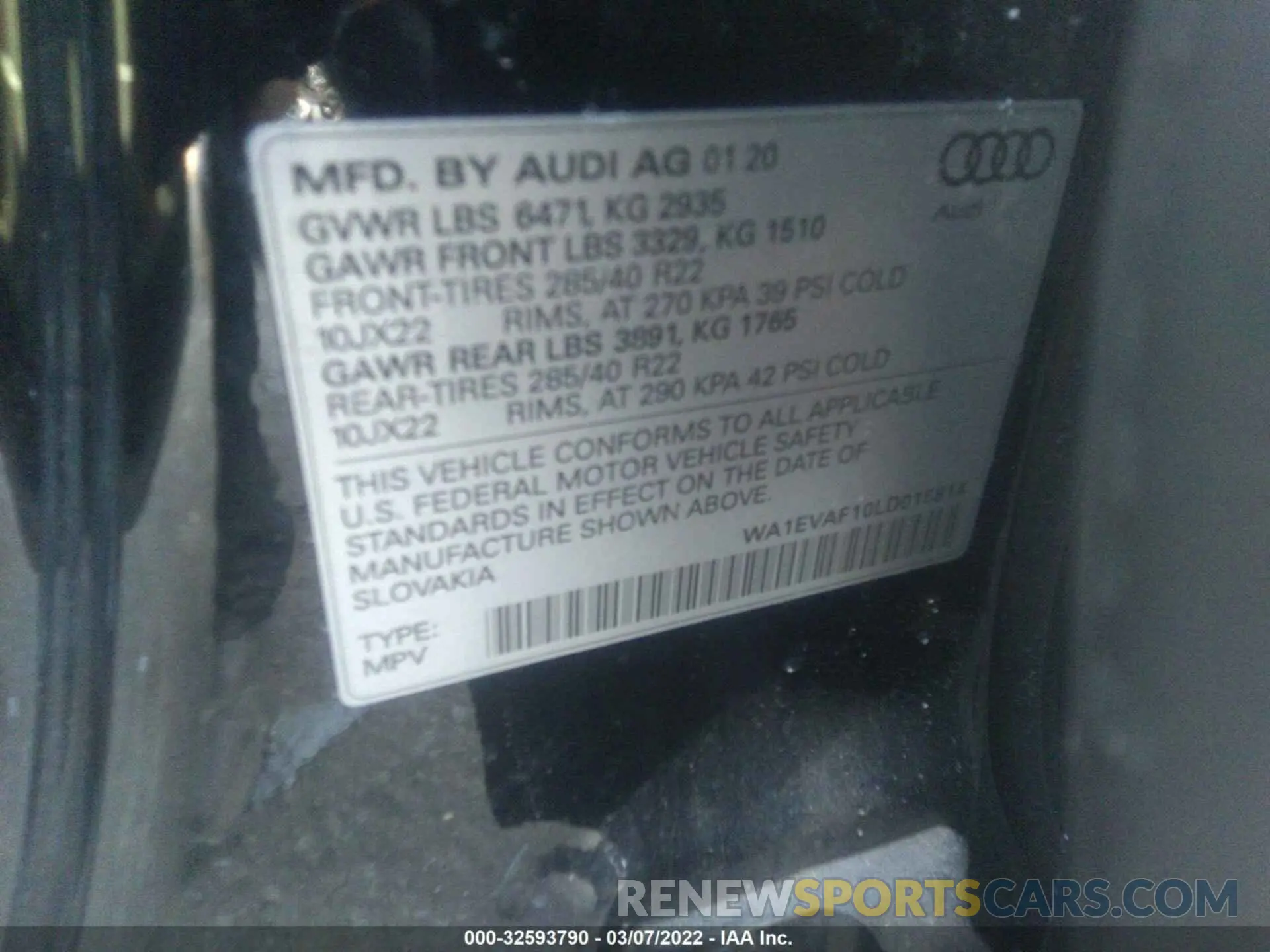 9 fotografías del automóvil dañado WA1EVAF10LD015814 AUDI Q8 2020