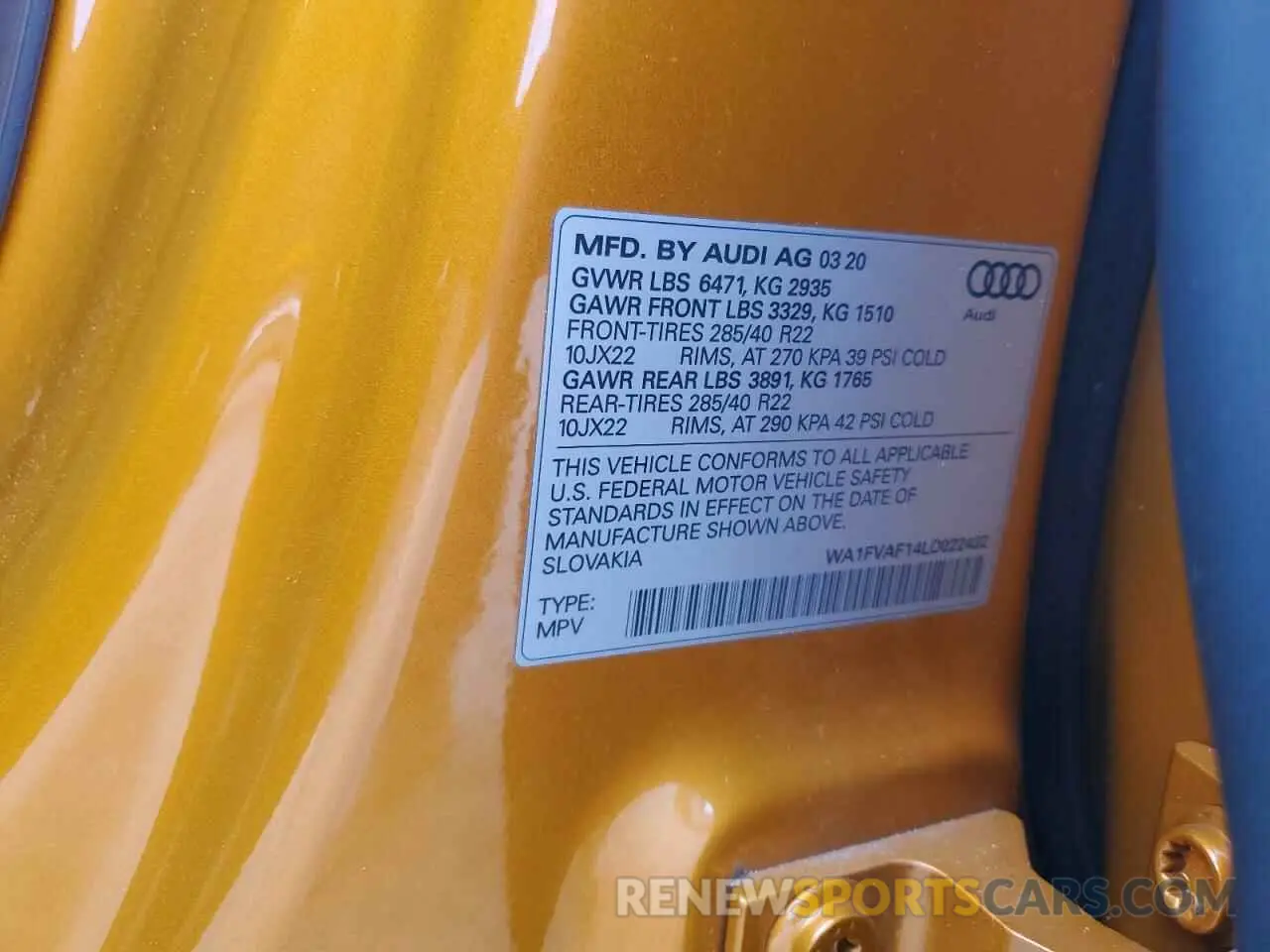 14 fotografías del automóvil dañado WA1FVAF14LD022432 AUDI Q8 2020