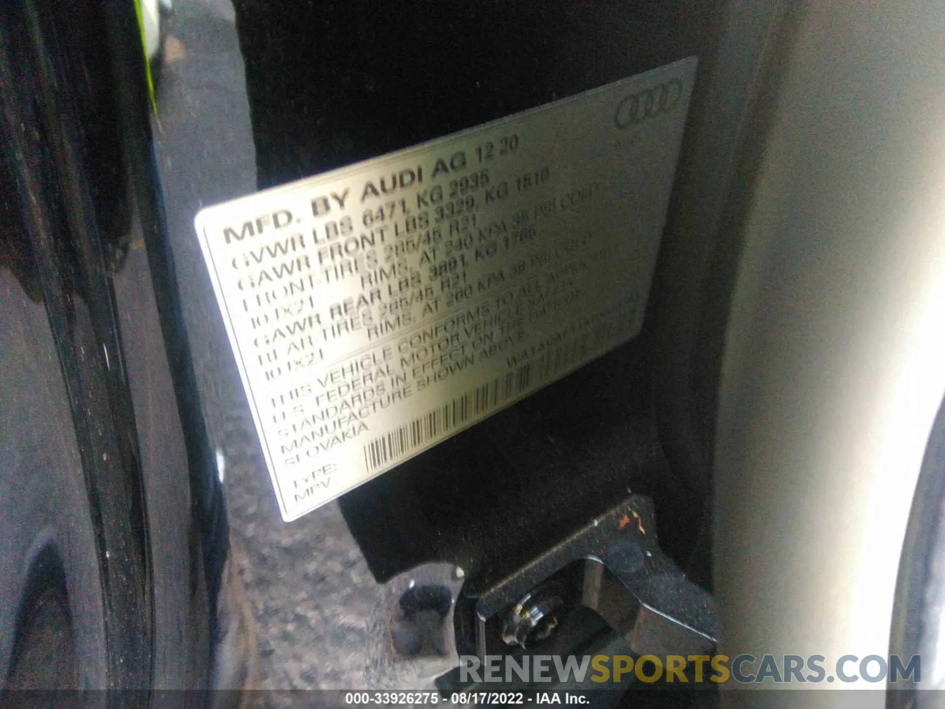 9 fotografías del automóvil dañado WA1AVAF11MD020794 AUDI Q8 2021
