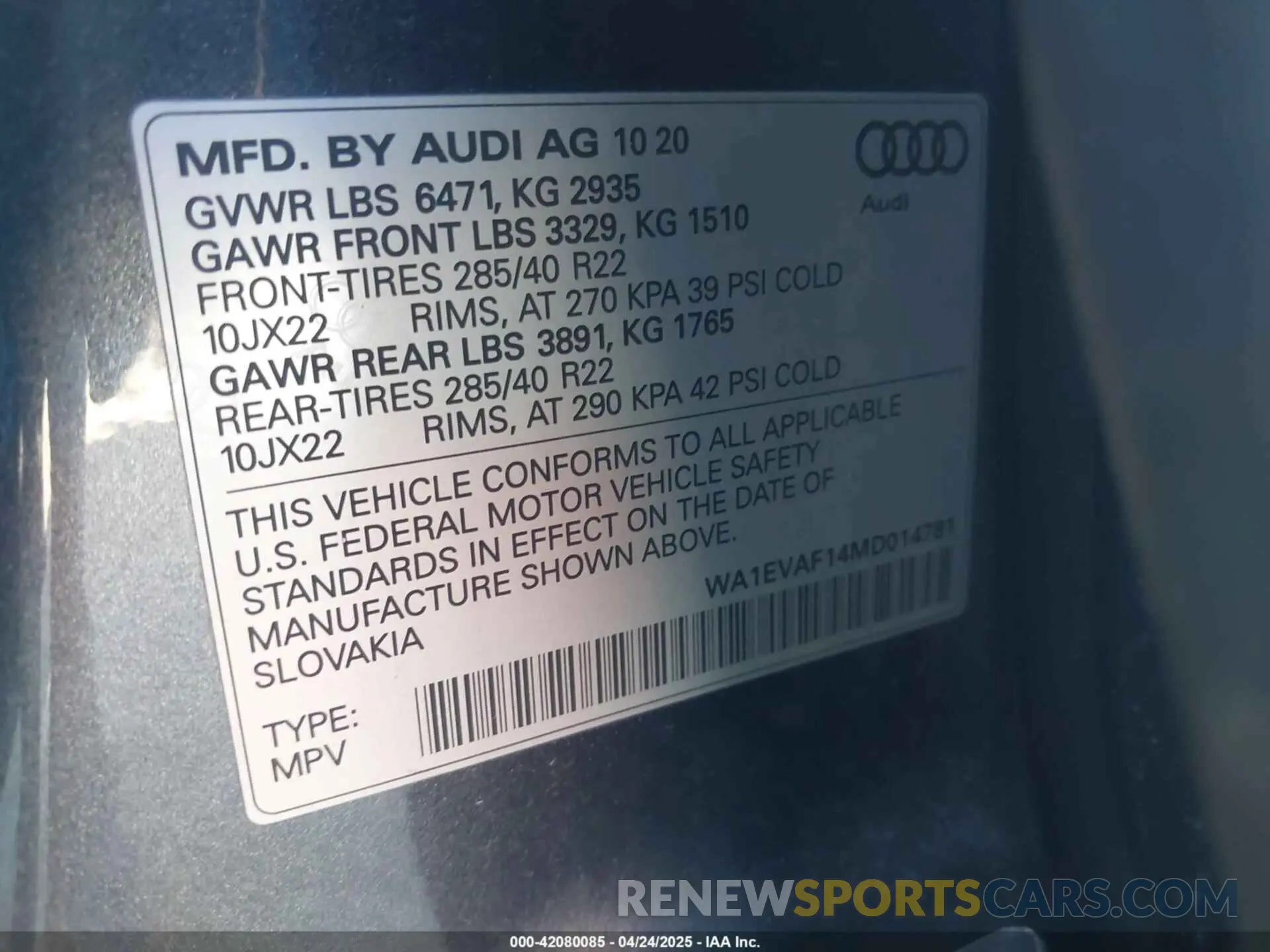9 fotografías del automóvil dañado WA1EVAF14MD014781 AUDI Q8 2021