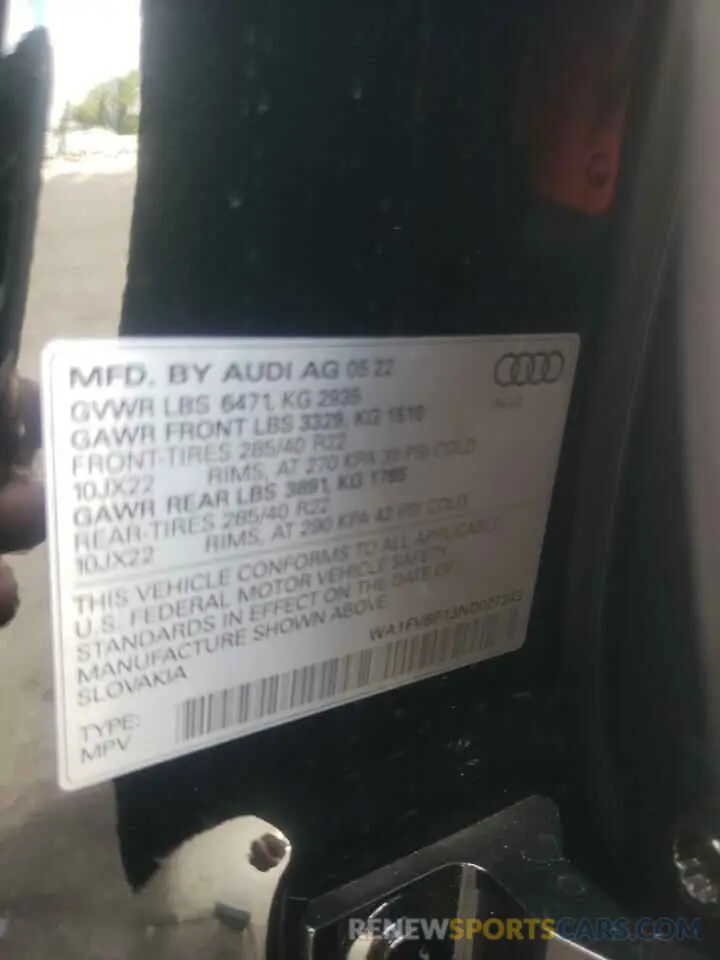 10 fotografías del automóvil dañado WA1FVBF13ND027243 AUDI Q8 2022