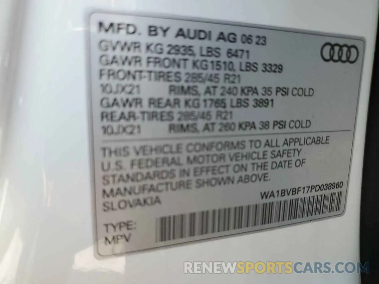 14 fotografías del automóvil dañado WA1BVBF17PD038960 AUDI Q8 2023
