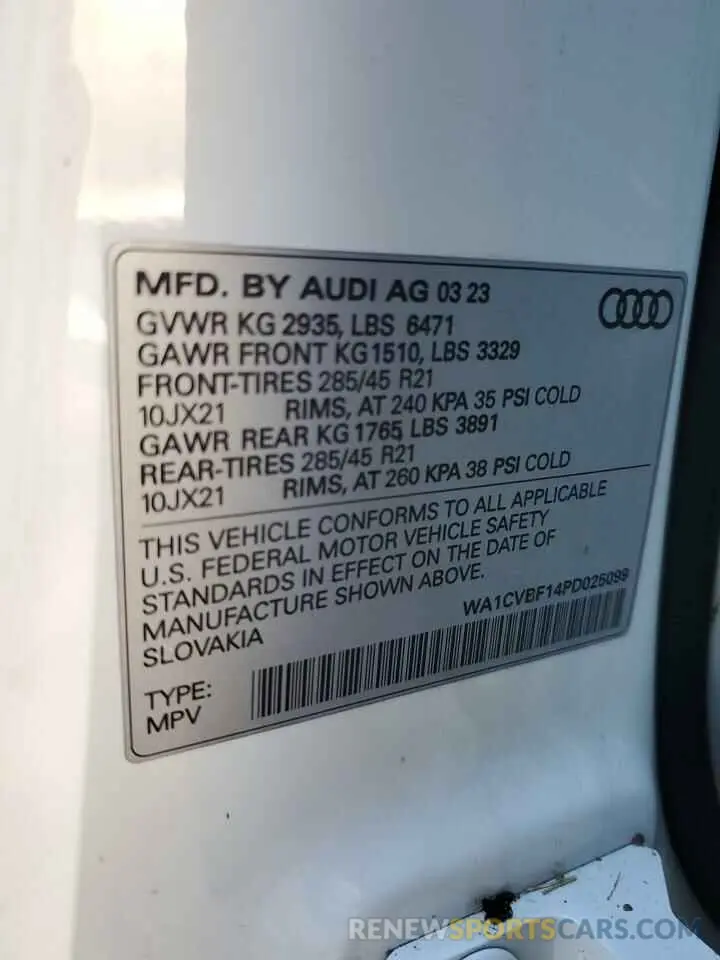 14 fotografías del automóvil dañado WA1CVBF14PD025099 AUDI Q8 2023