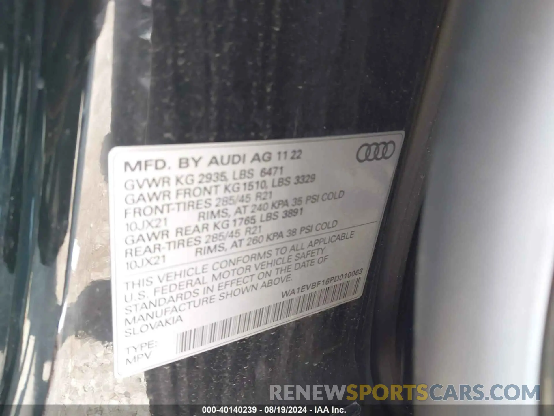 9 fotografías del automóvil dañado WA1EVBF16PD010063 AUDI Q8 2023