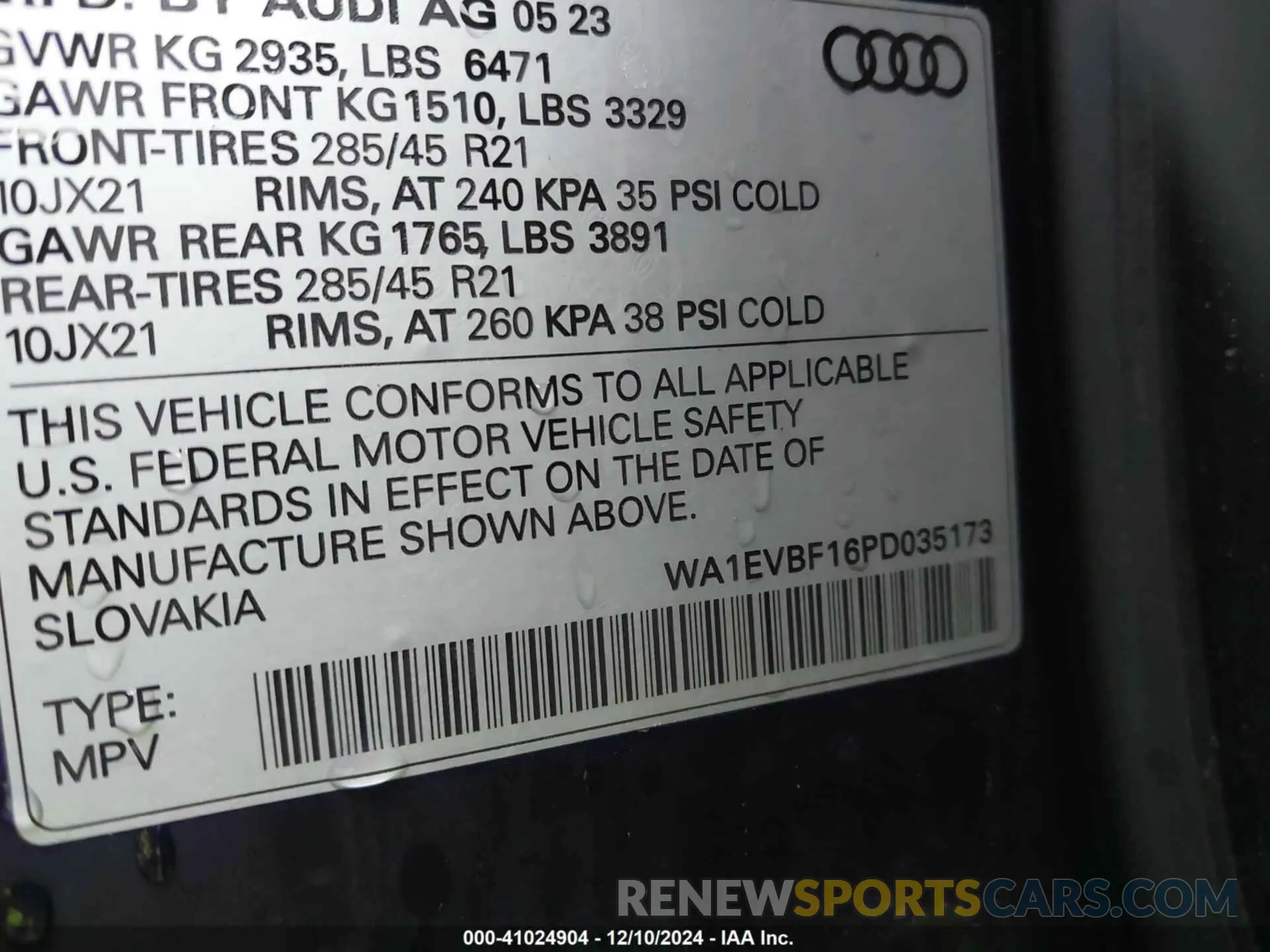 18 fotografías del automóvil dañado WA1EVBF16PD035173 AUDI Q8 2023