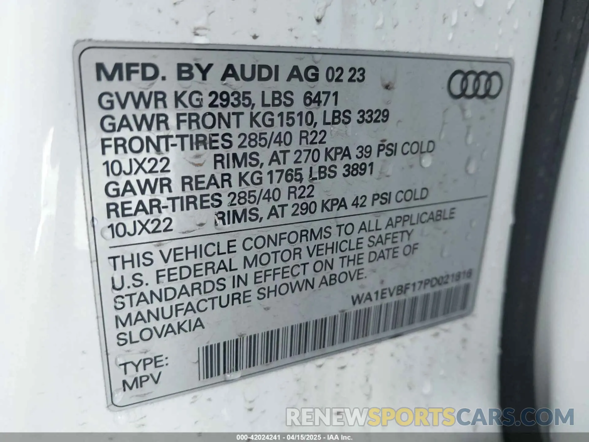 9 fotografías del automóvil dañado WA1EVBF17PD021816 AUDI Q8 2023