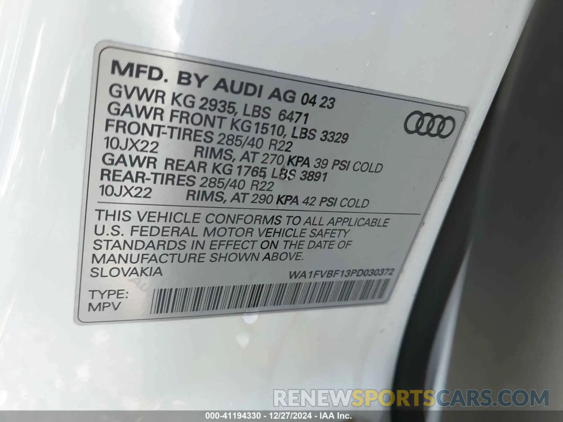 9 fotografías del automóvil dañado WA1FVBF13PD030372 AUDI Q8 2023