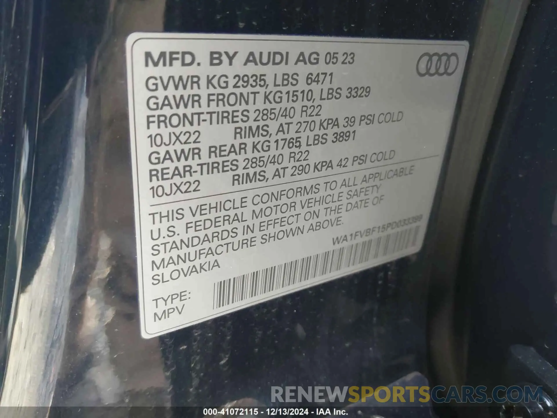 9 fotografías del automóvil dañado WA1FVBF15PD033399 AUDI Q8 2023