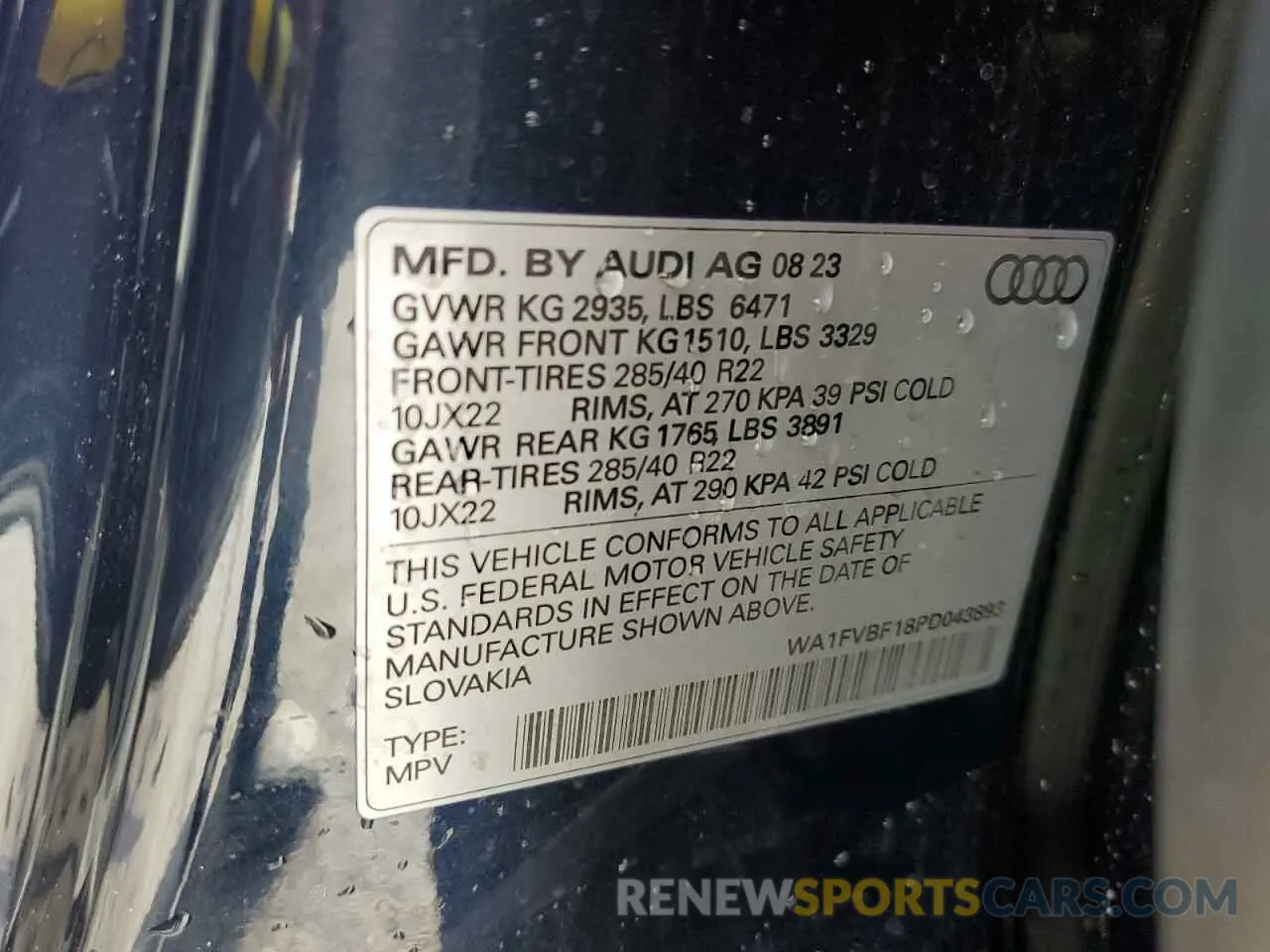 13 fotografías del automóvil dañado WA1FVBF18PD043893 AUDI Q8 2023