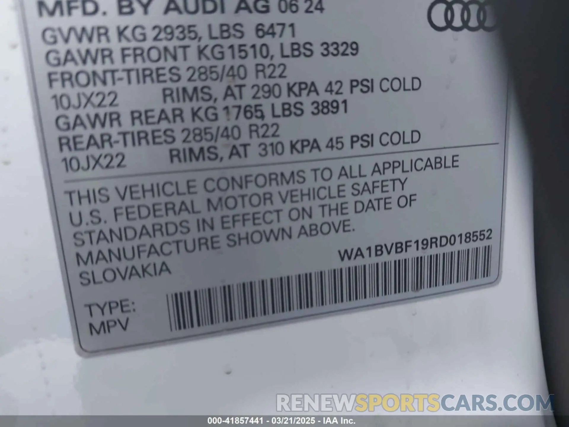 9 fotografías del automóvil dañado WA1BVBF19RD018552 AUDI Q8 2024