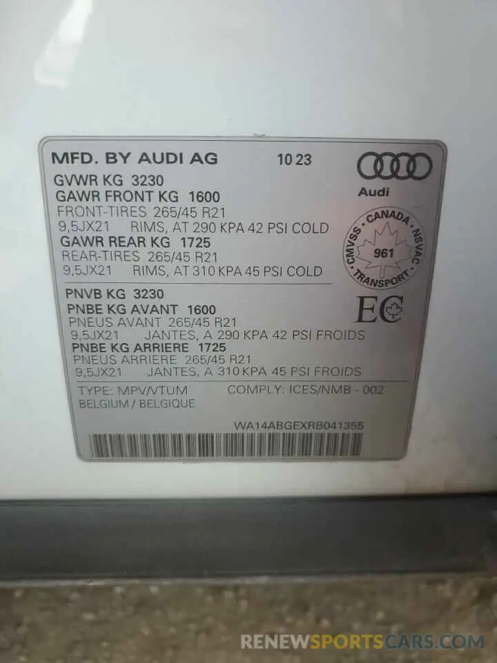 13 fotografías del automóvil dañado WA14ABGEXRB041355 AUDI Q8 E-TRON 2024