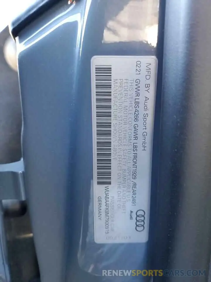 14 fotografías del automóvil dañado WUABAAFX8M7900919 AUDI R8 2021
