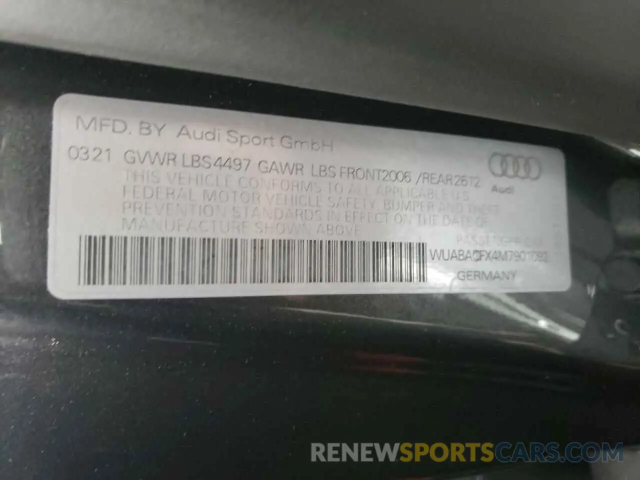10 fotografías del automóvil dañado WUABACFX4M7901092 AUDI R8 2021
