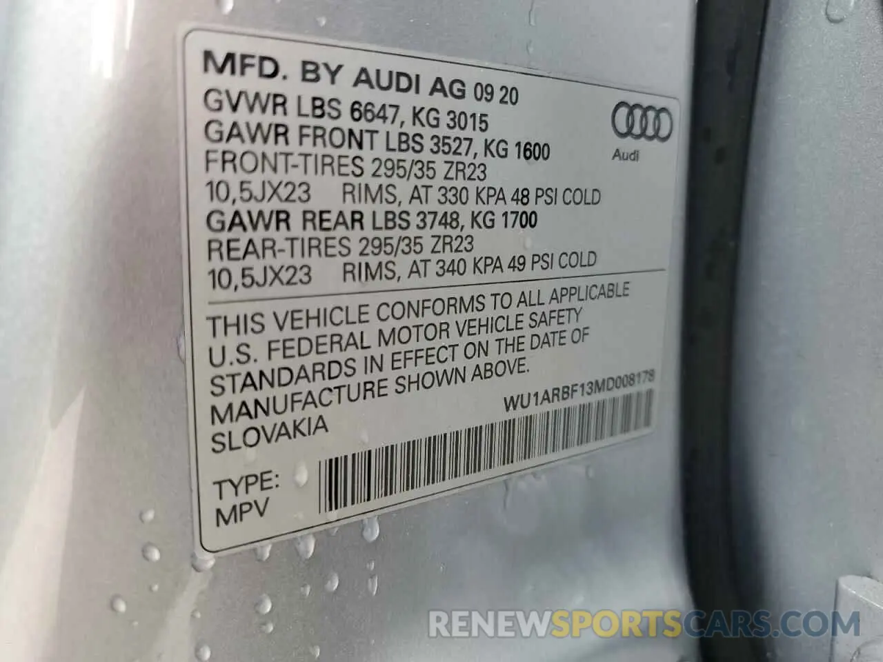 14 fotografías del automóvil dañado WU1ARBF13MD008178 AUDI RS 2021