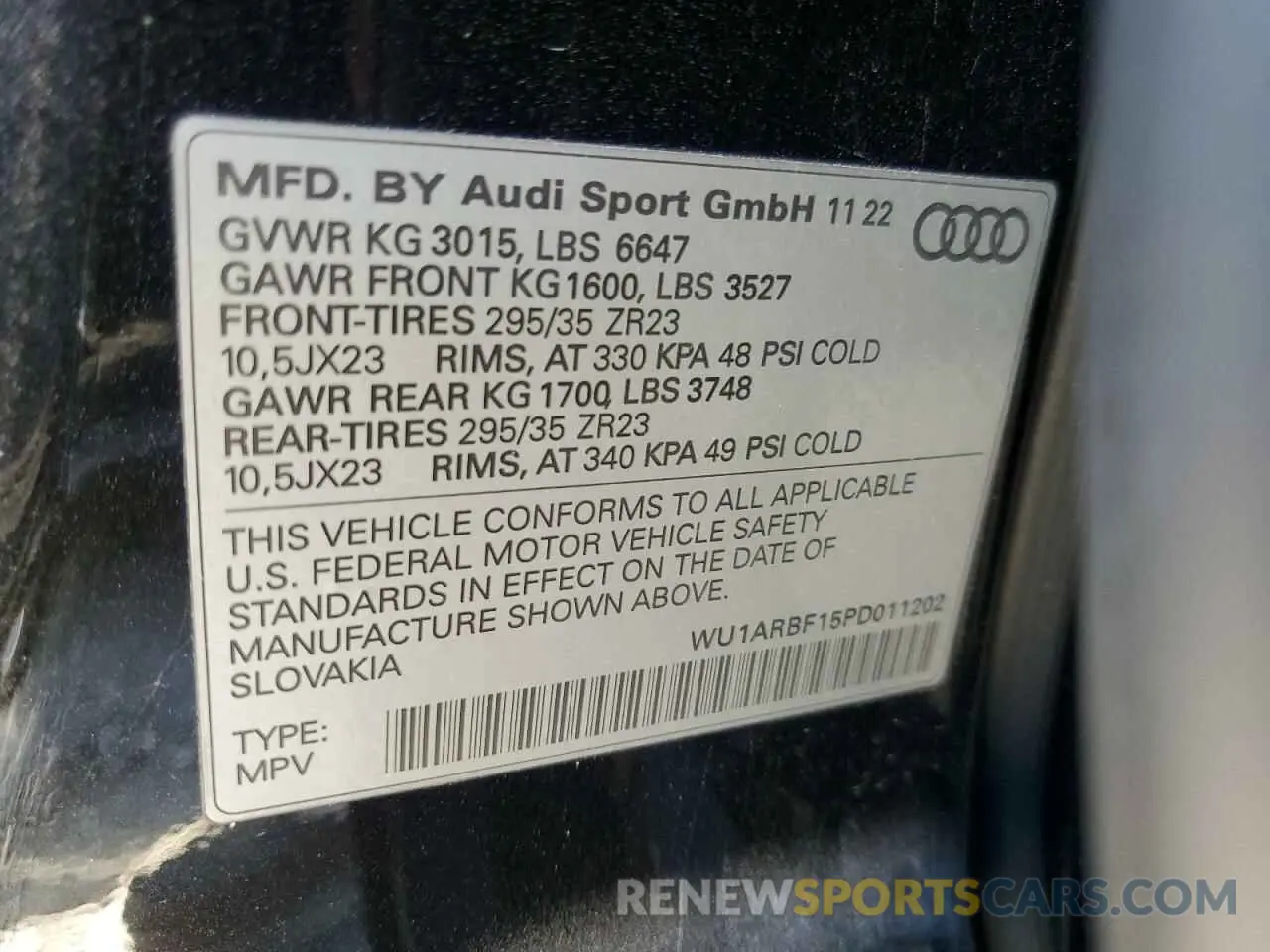 13 fotografías del automóvil dañado WU1ARBF15PD011202 AUDI RS 2023