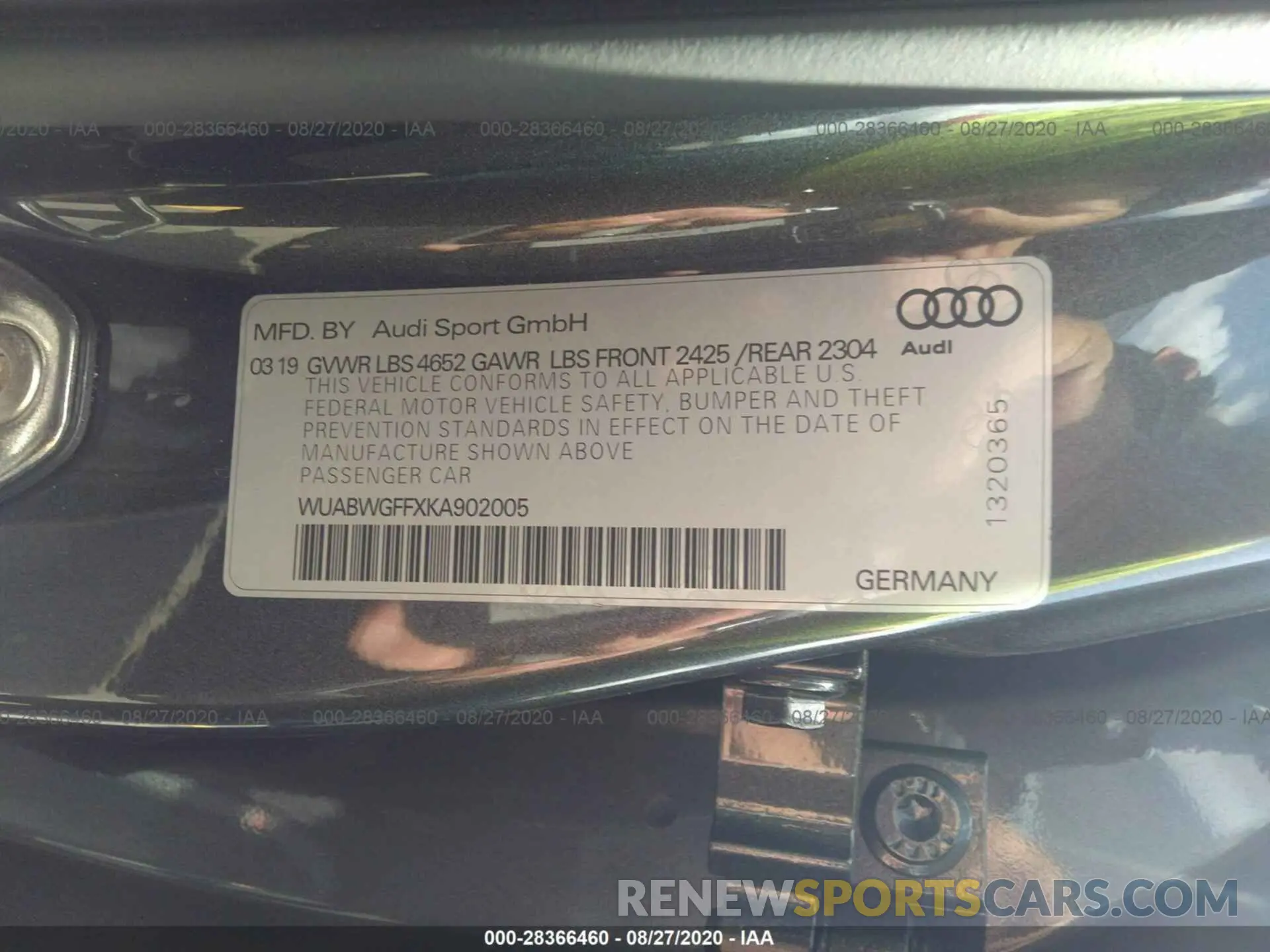 9 fotografías del automóvil dañado WUABWGFFXKA902005 AUDI RS 3 2019