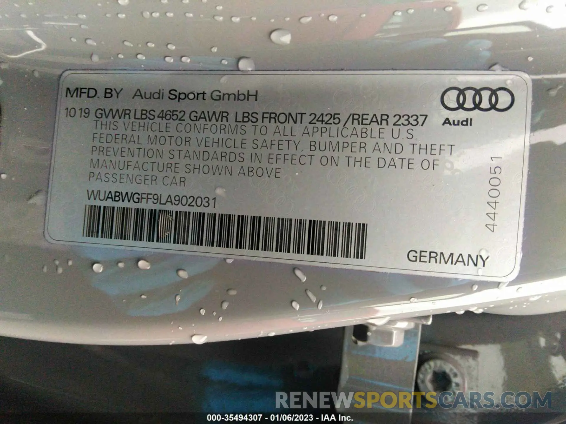 9 fotografías del automóvil dañado WUABWGFF9LA902031 AUDI RS 3 2020