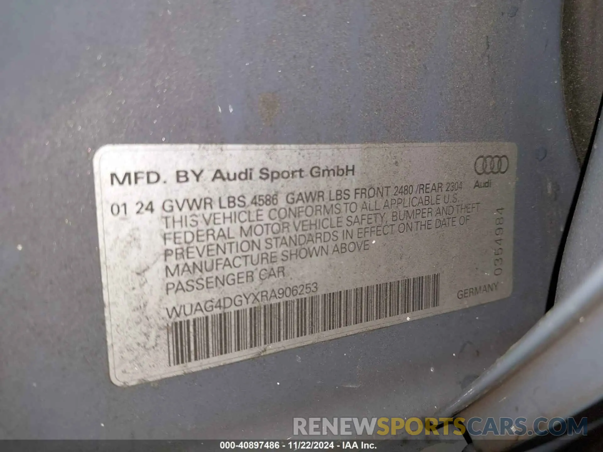 9 fotografías del automóvil dañado WUAG4DGYXRA906253 AUDI RS 3 SEDAN 2024