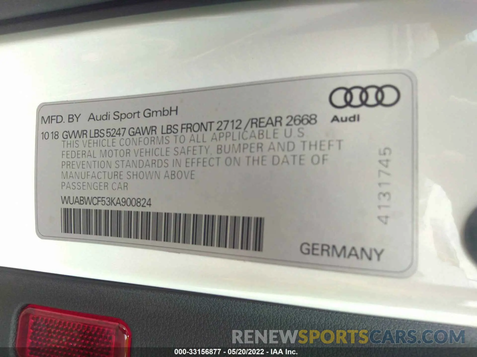 9 fotografías del automóvil dañado WUABWCF53KA900824 AUDI RS 5 SPORTBACK 2019
