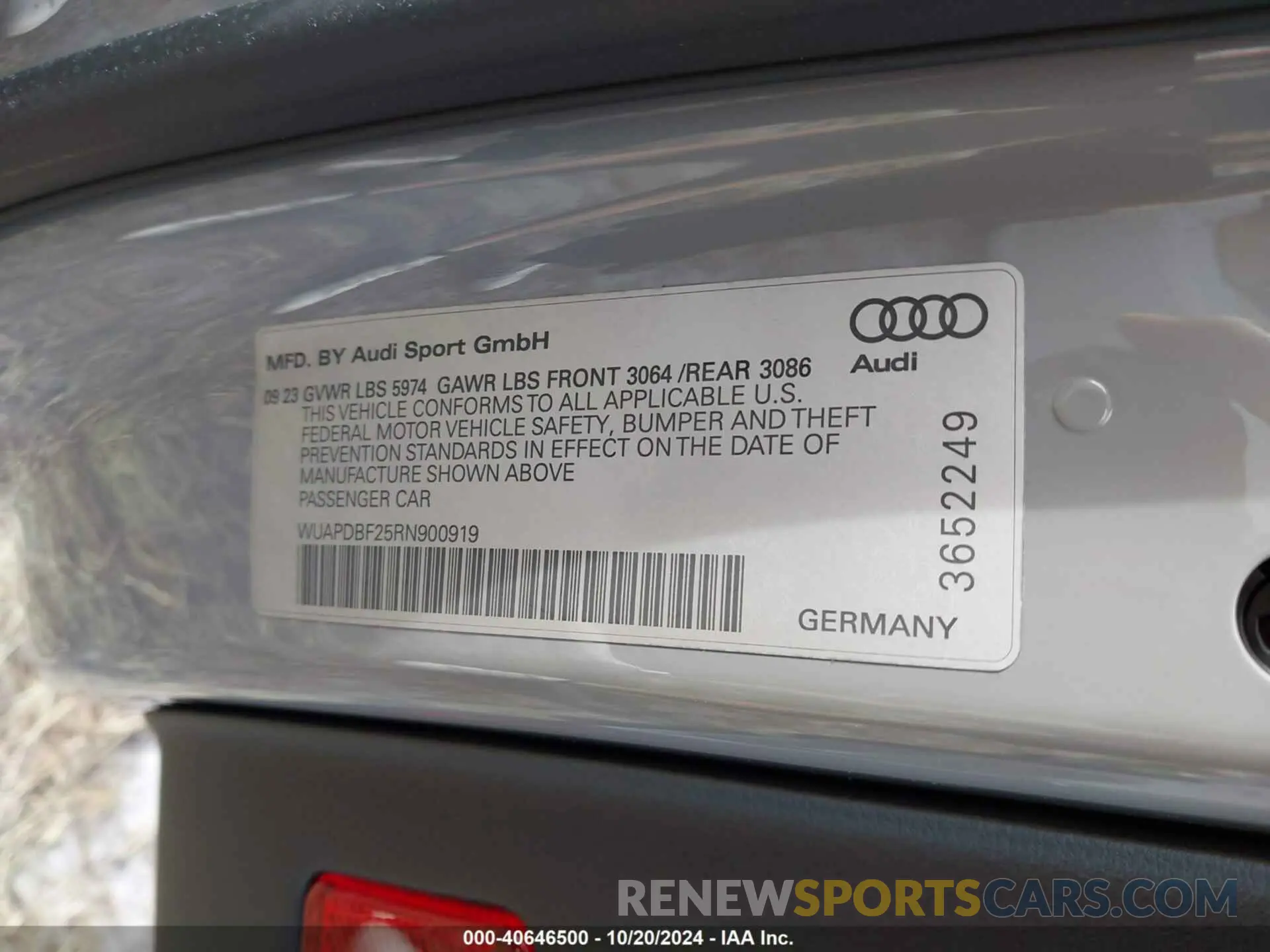 9 fotografías del automóvil dañado WUAPDBF25RN900919 AUDI RS 7 SPORTBACK 2024