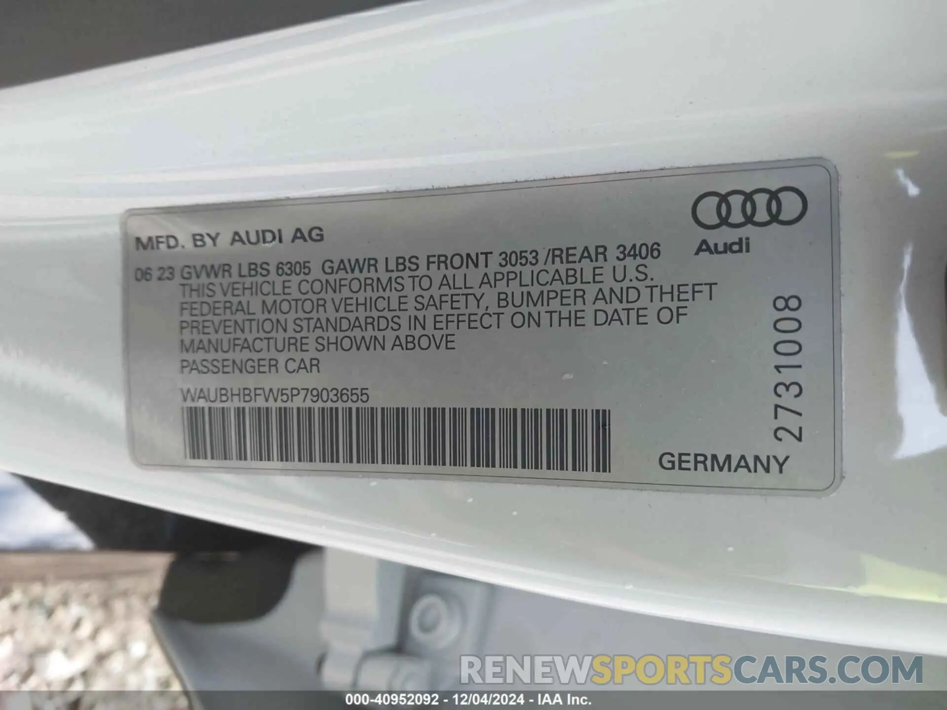 9 fotografías del automóvil dañado WAUBHBFW5P7903655 AUDI RS E-TRON GT 2023