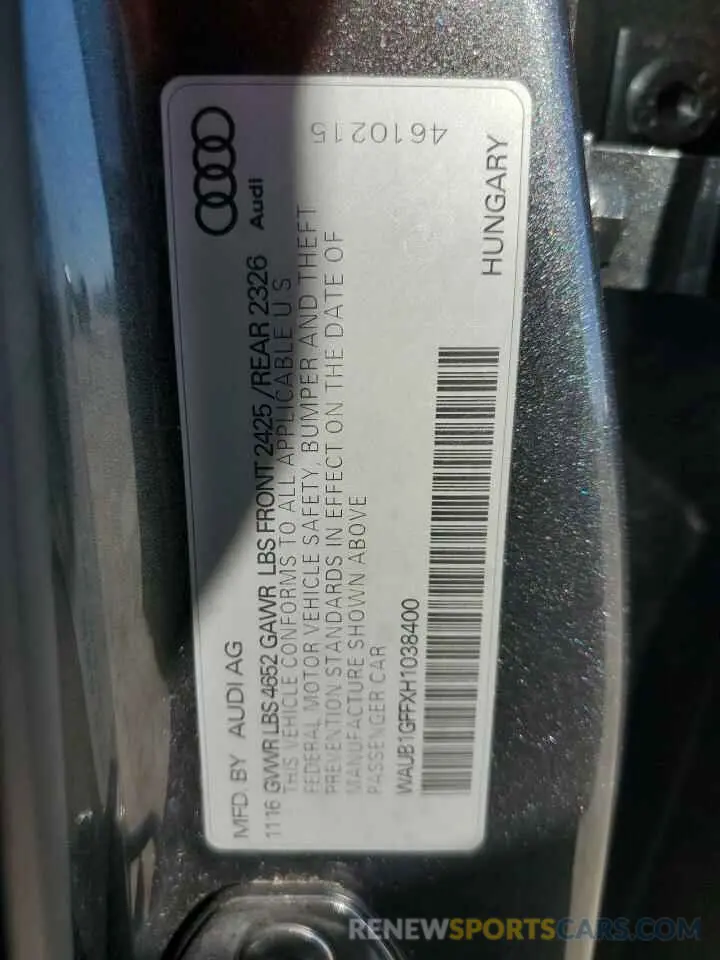 12 fotografías del automóvil dañado WAUB1GFFXH1038400 AUDI S3 2017