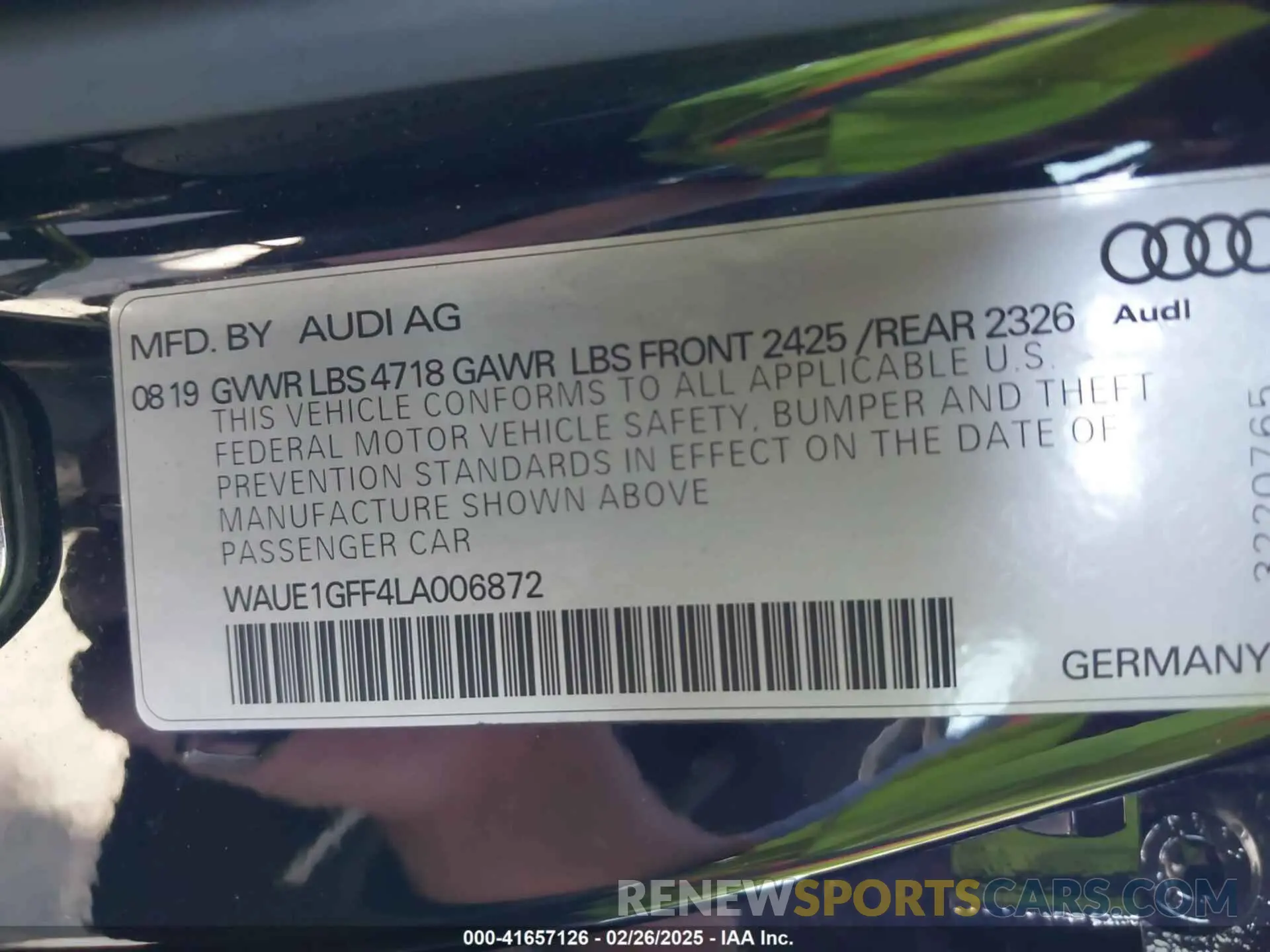 9 fotografías del automóvil dañado WAUE1GFF4LA006872 AUDI S3 2020