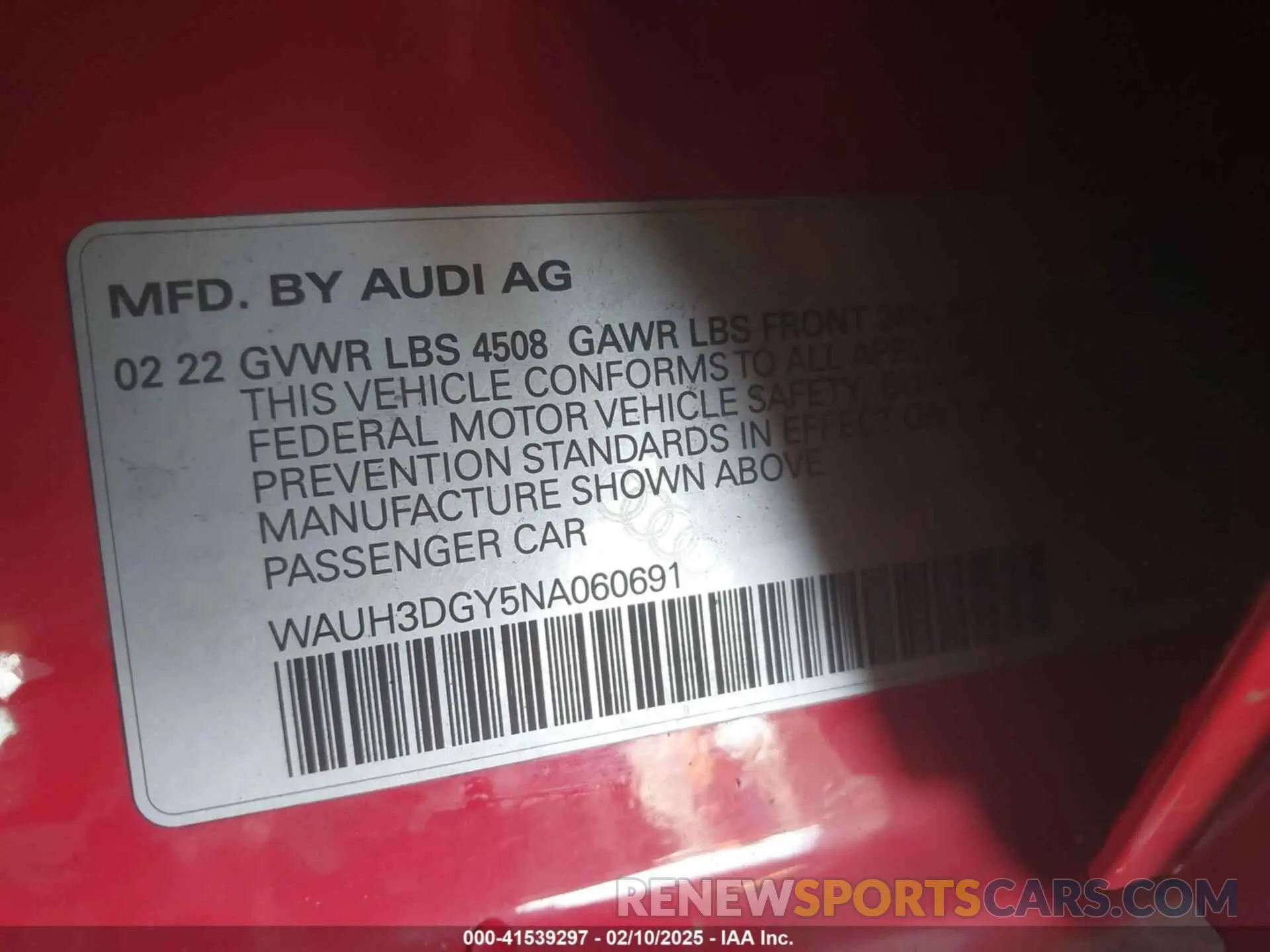 9 fotografías del automóvil dañado WAUH3DGY5NA060691 AUDI S3 2022