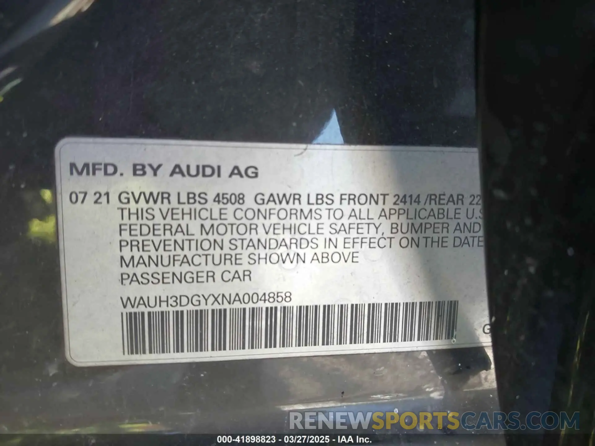 9 fotografías del automóvil dañado WAUH3DGYXNA004858 AUDI S3 2022