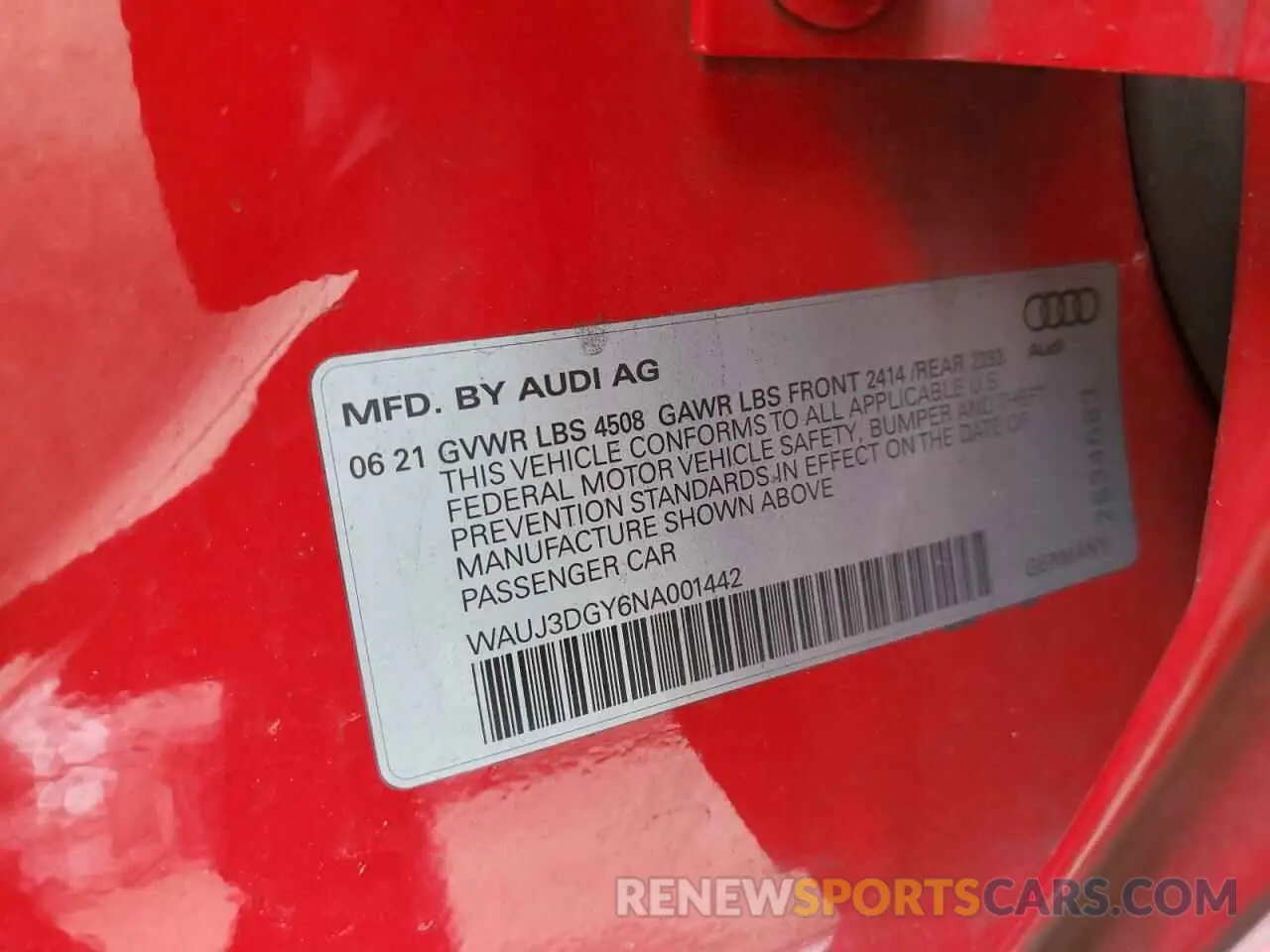 12 fotografías del automóvil dañado WAUJ3DGY6NA001442 AUDI S3 2022