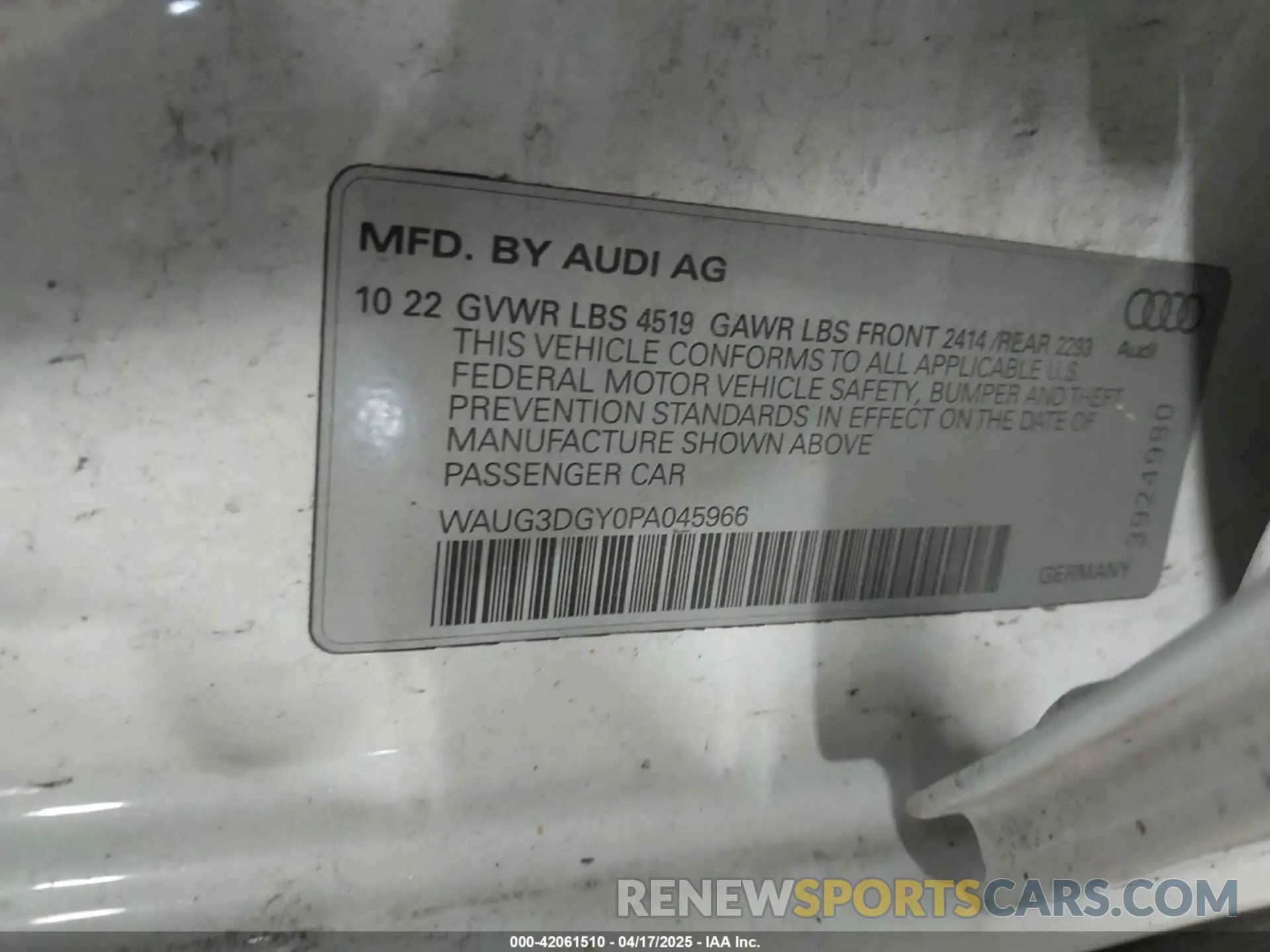 9 fotografías del automóvil dañado WAUG3DGY0PA045966 AUDI S3 2023