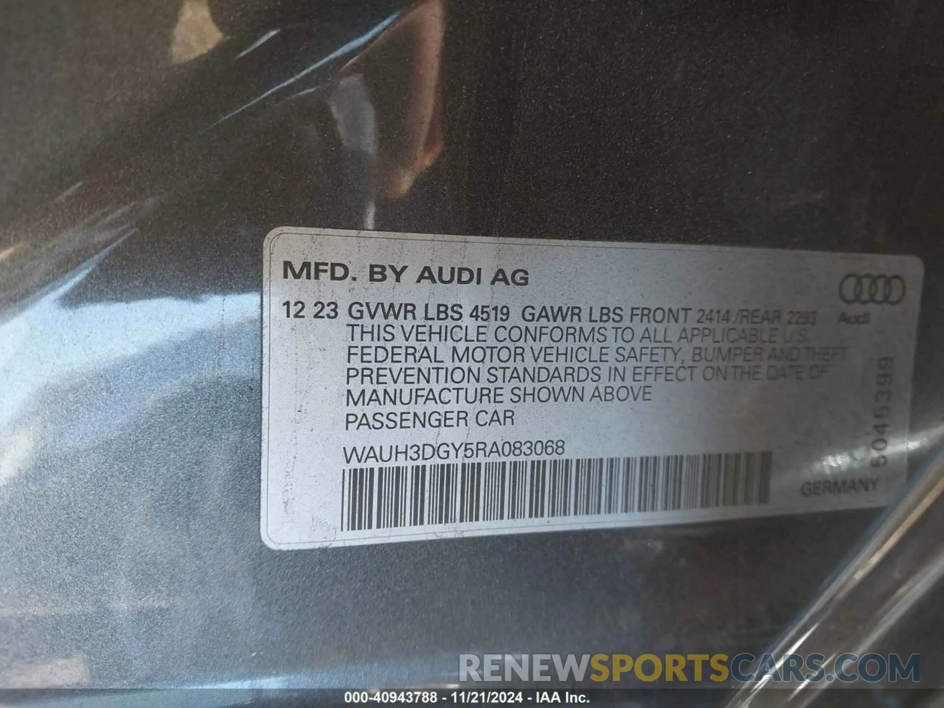 9 fotografías del automóvil dañado WAUH3DGY5RA083068 AUDI S3 2024
