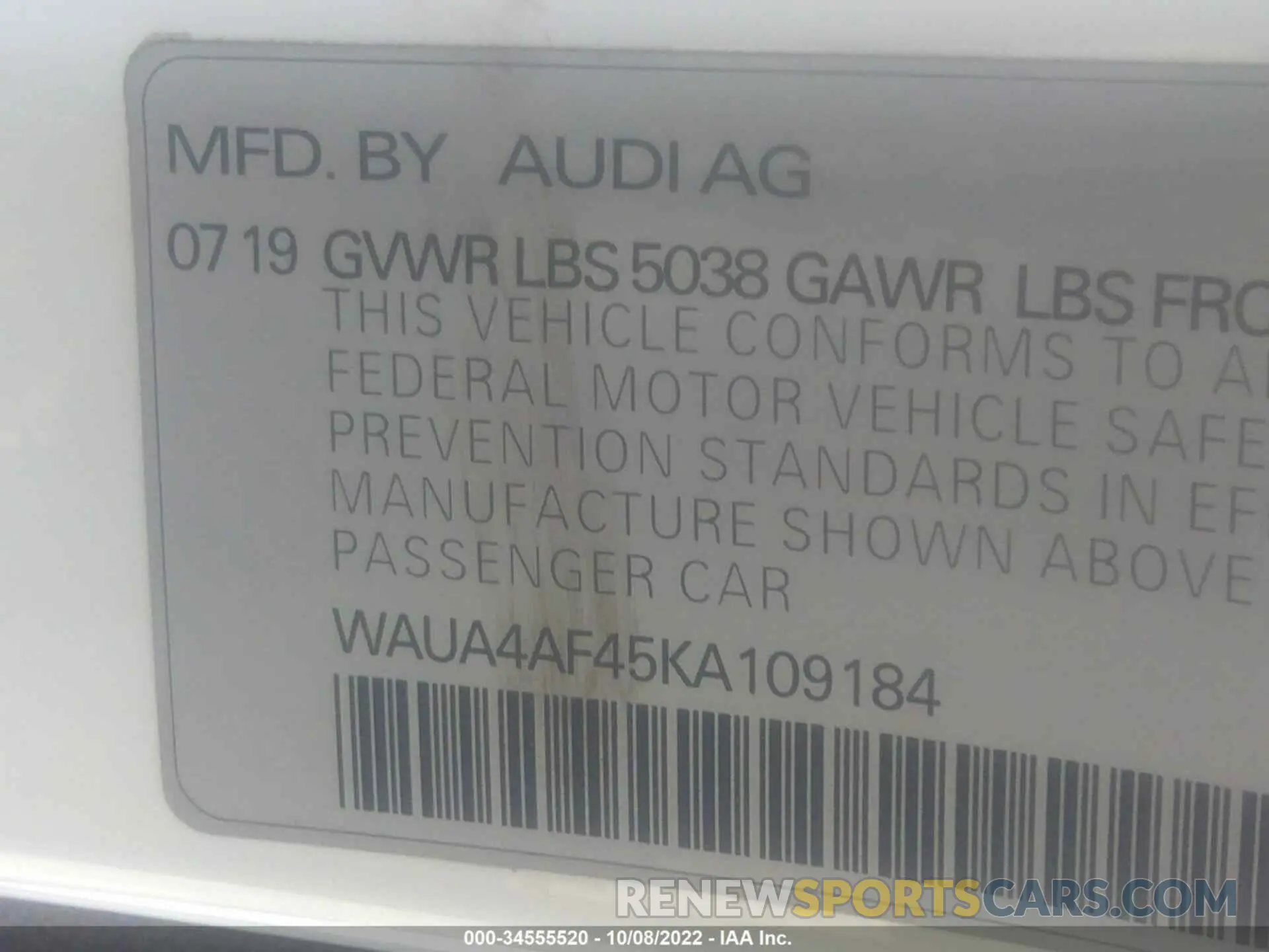 9 fotografías del automóvil dañado WAUA4AF45KA109184 AUDI S4 2019