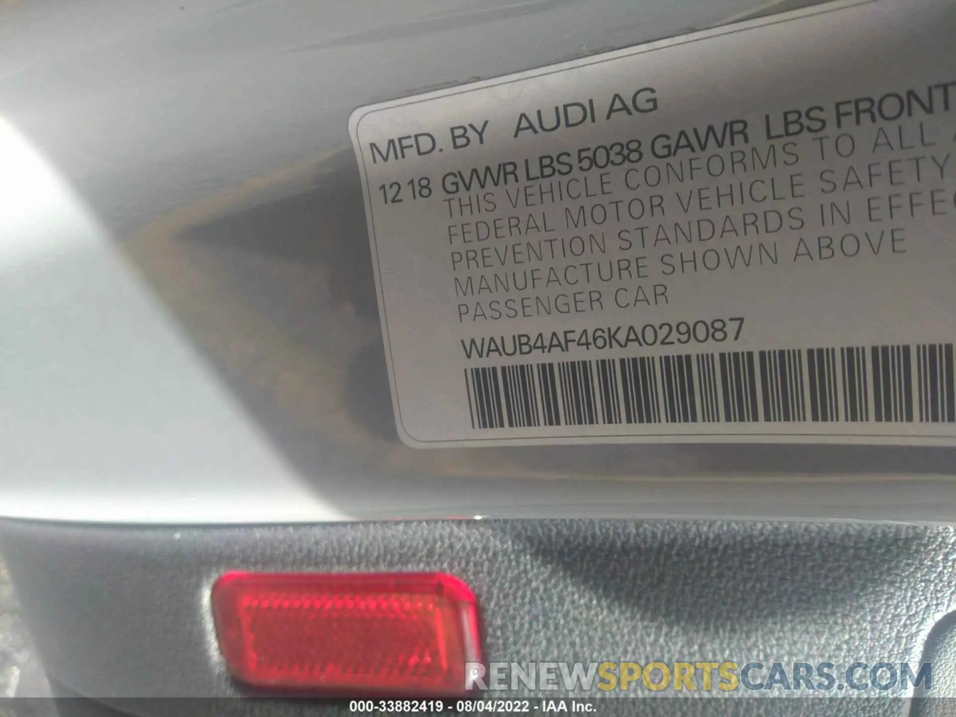 9 fotografías del automóvil dañado WAUB4AF46KA029087 AUDI S4 2019