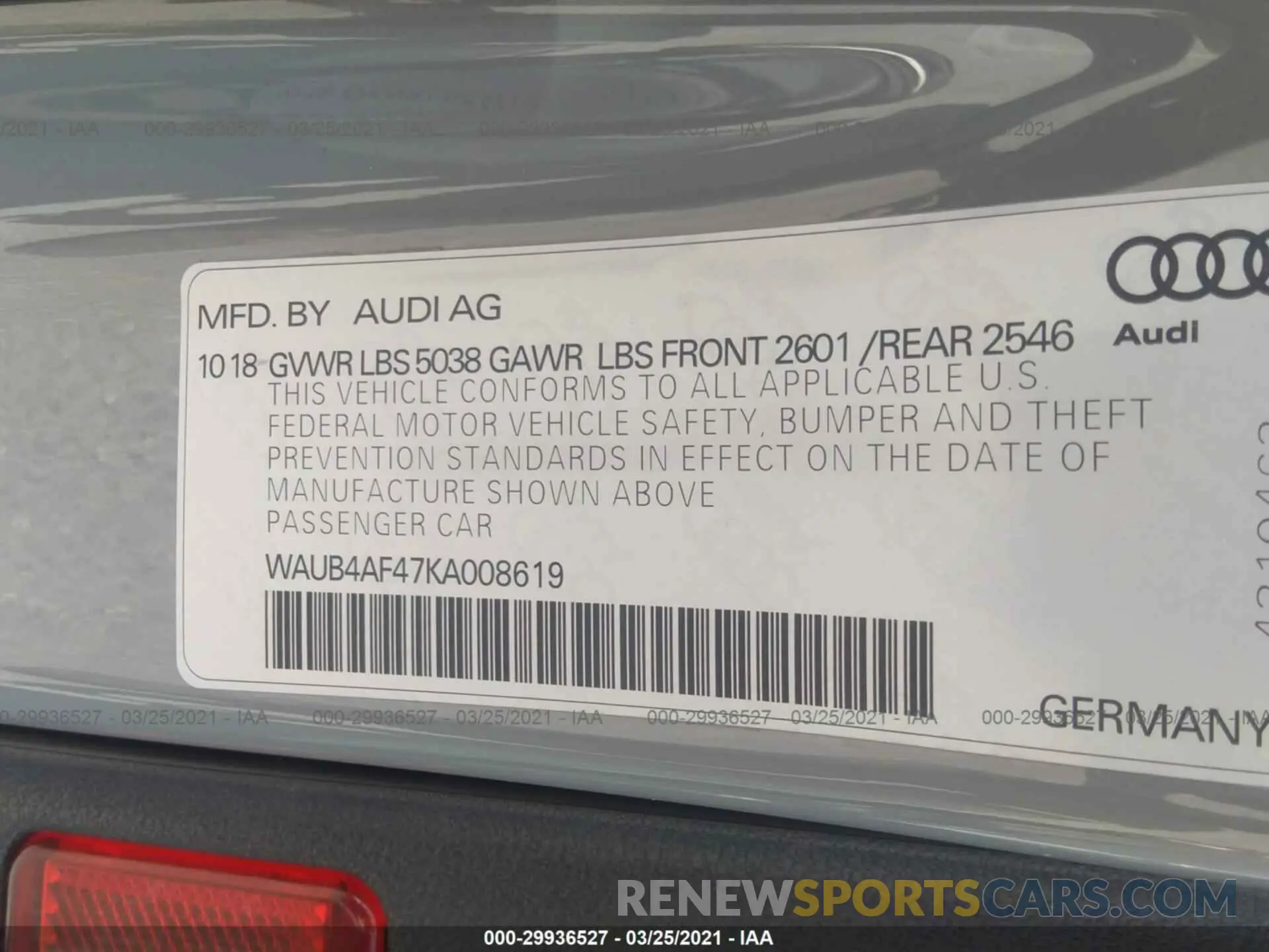 9 fotografías del automóvil dañado WAUB4AF47KA008619 AUDI S4 2019