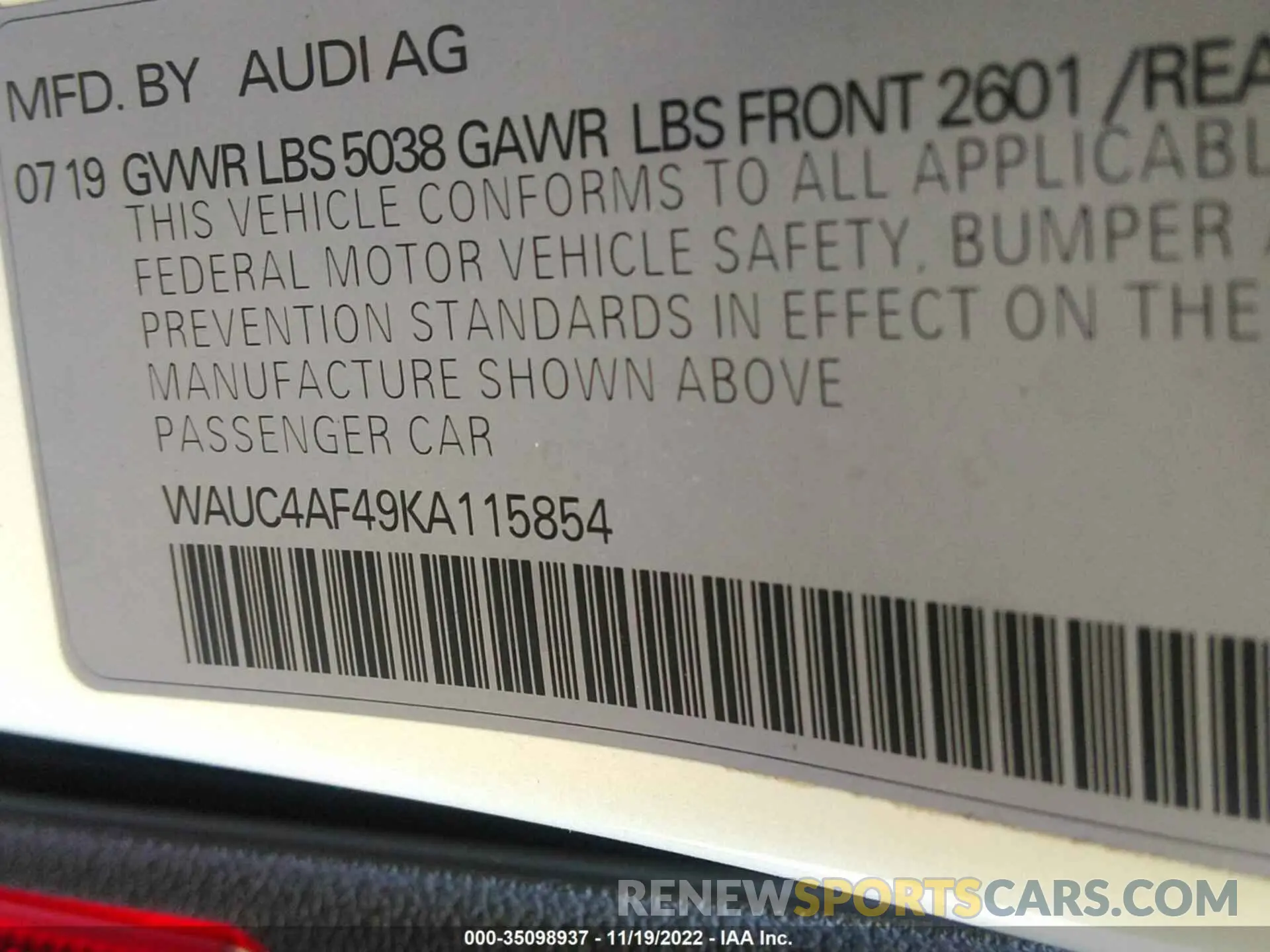 9 fotografías del automóvil dañado WAUC4AF49KA115854 AUDI S4 2019