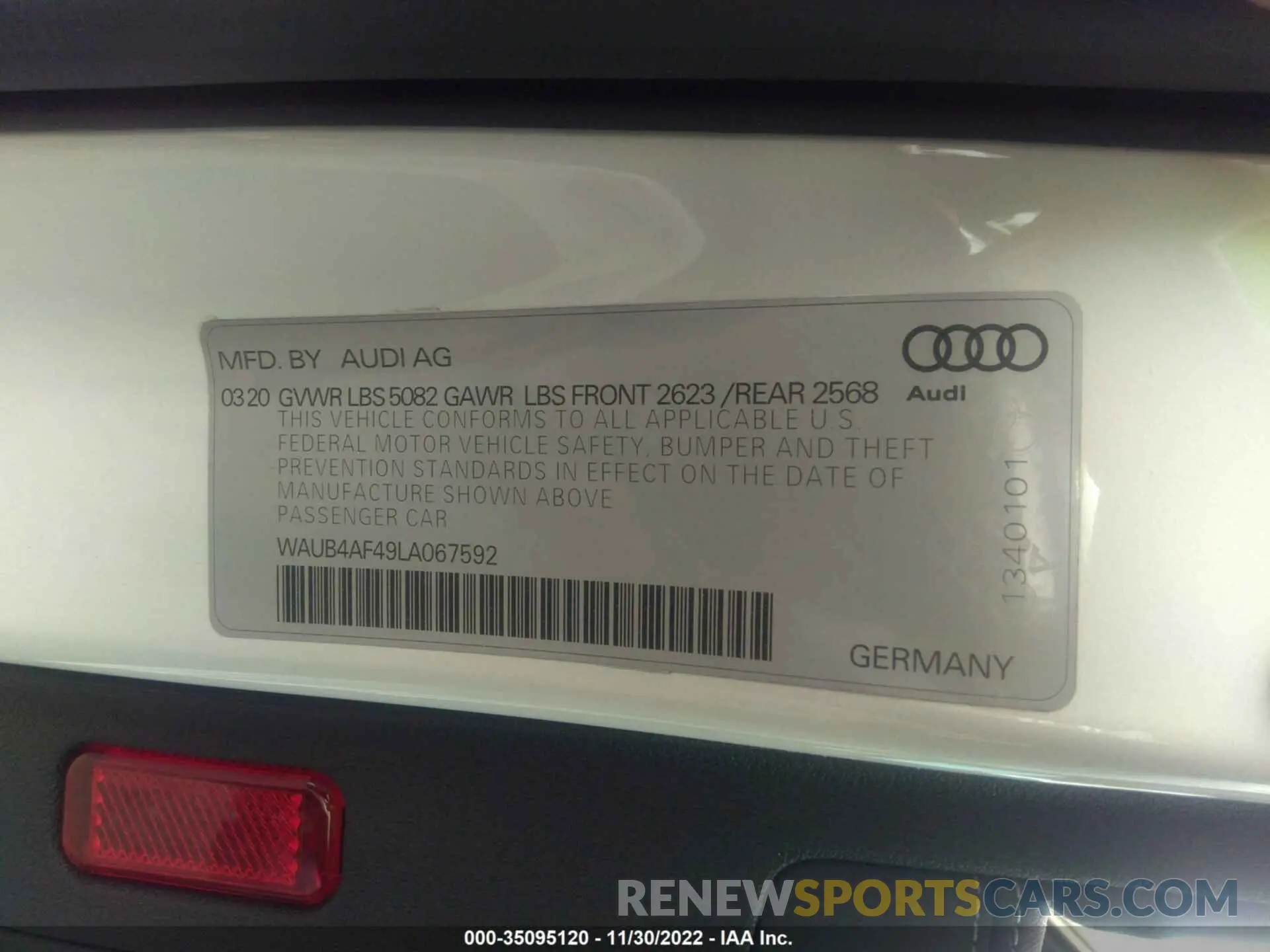 9 fotografías del automóvil dañado WAUB4AF49LA067592 AUDI S4 2020