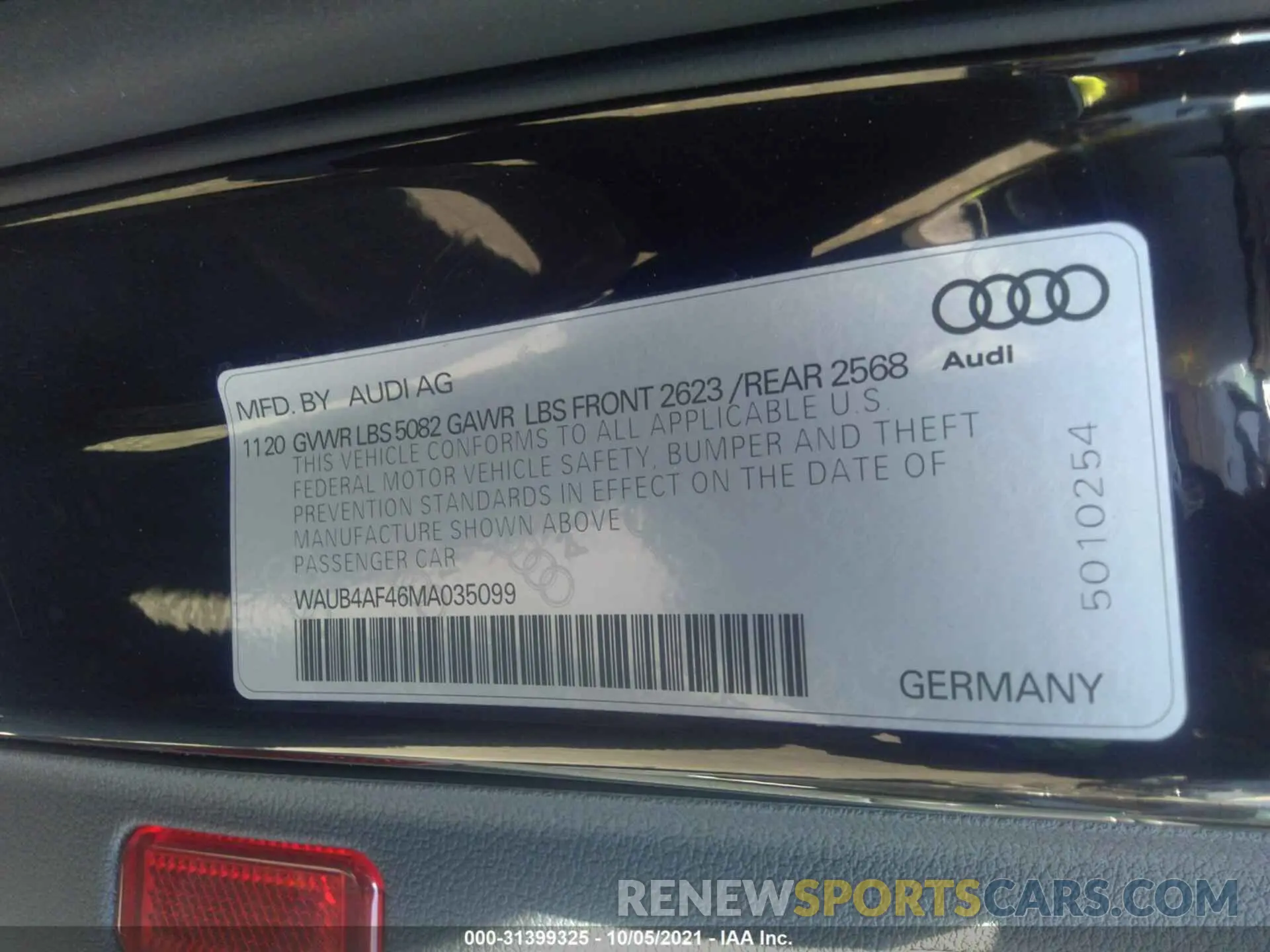 9 fotografías del automóvil dañado WAUB4AF46MA035099 AUDI S4 2021