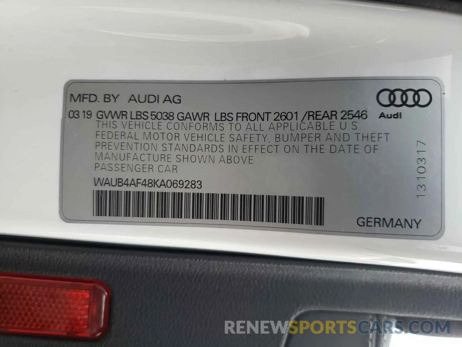 10 fotografías del automóvil dañado WAUB4AF48KA069283 AUDI S4/RS4 2019